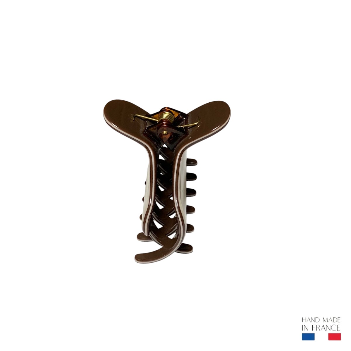 pince à cheveux marron et crème 6,5 cm 3-Photoroom
