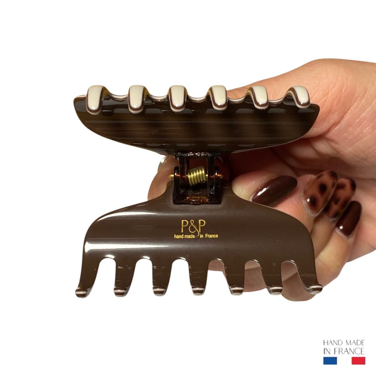 pince à cheveux marron et crème 6,5 cm 4