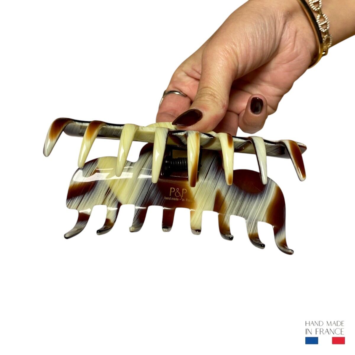 grande pince à cheveux corne marron 11 cm 4
