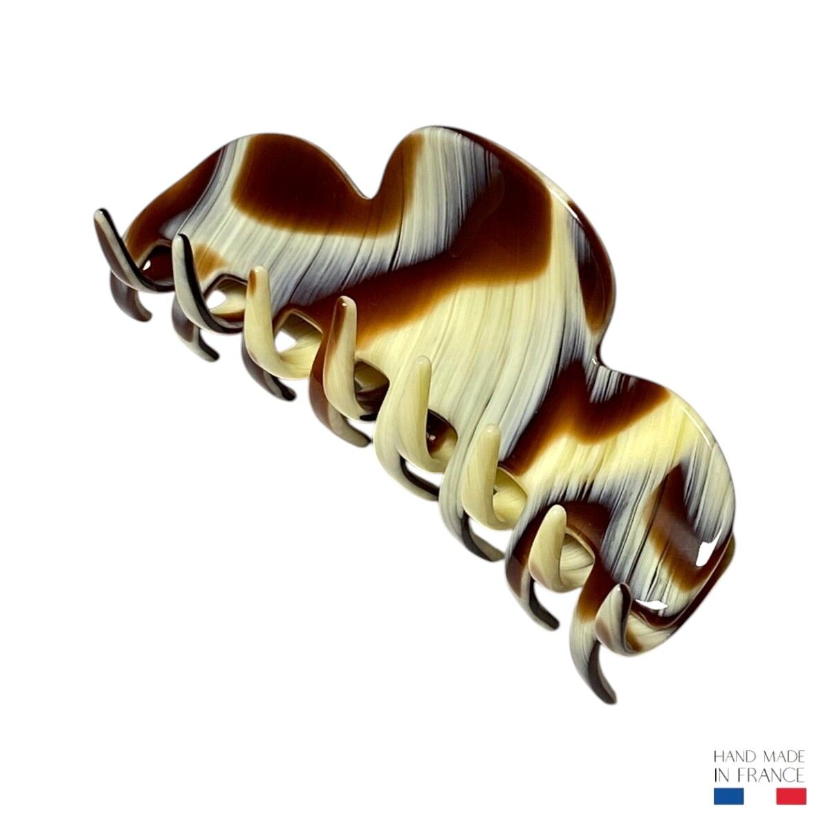 Grande pince à cheveux corne marron 11 cm