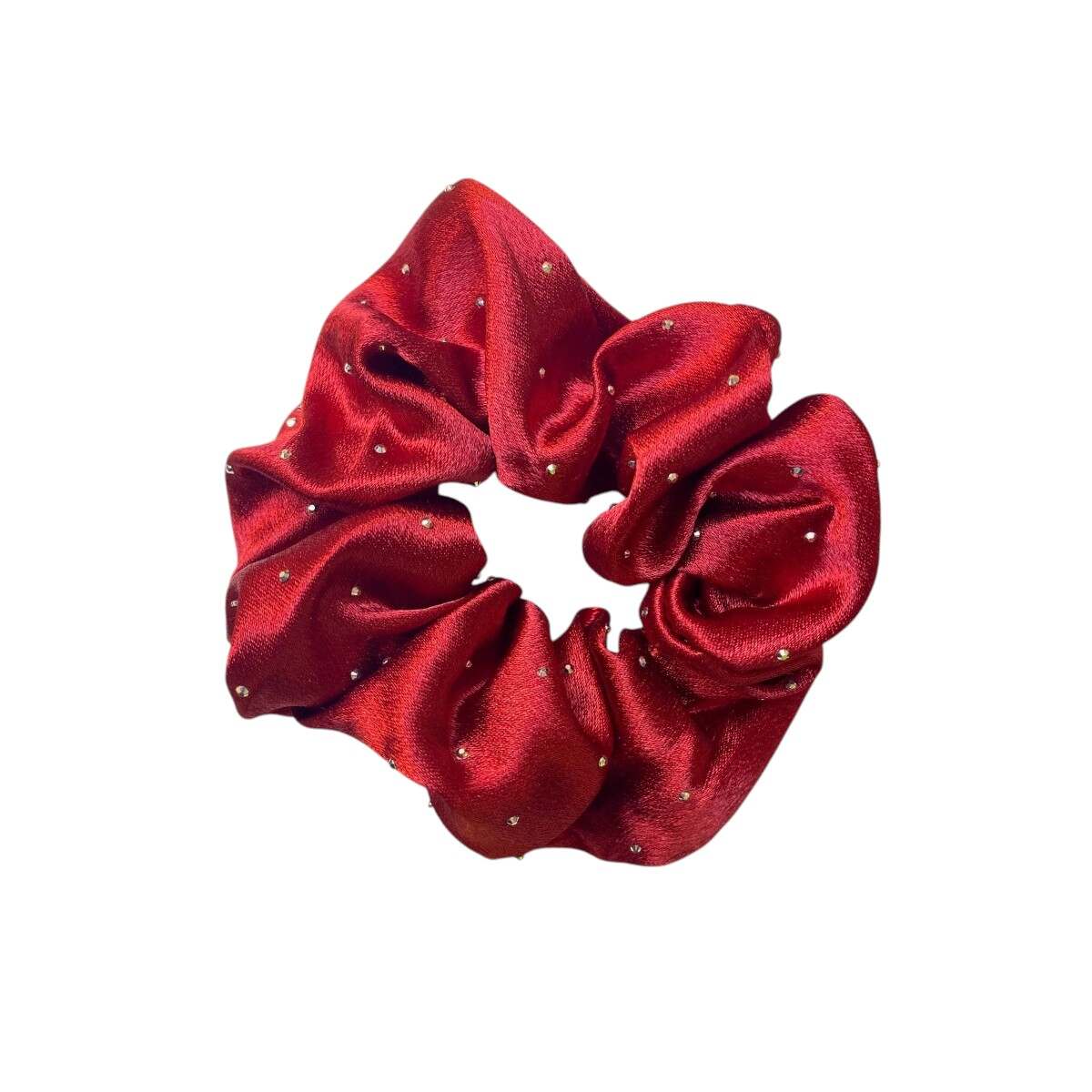 Chouchou cheveux satiné rouge avec brillants - 10 cm de diamètre