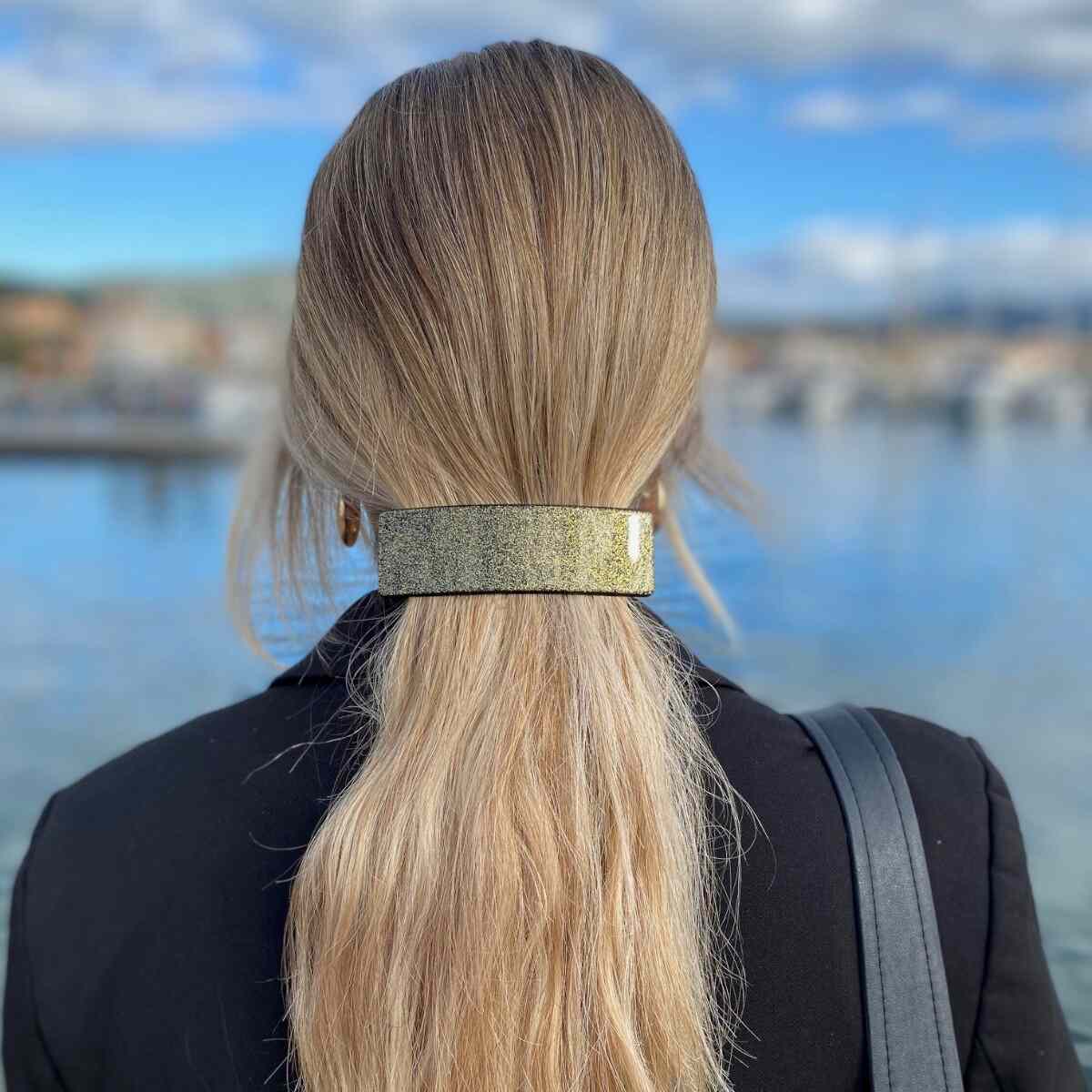 Grande barrette à cheveux Hortance pailletée or