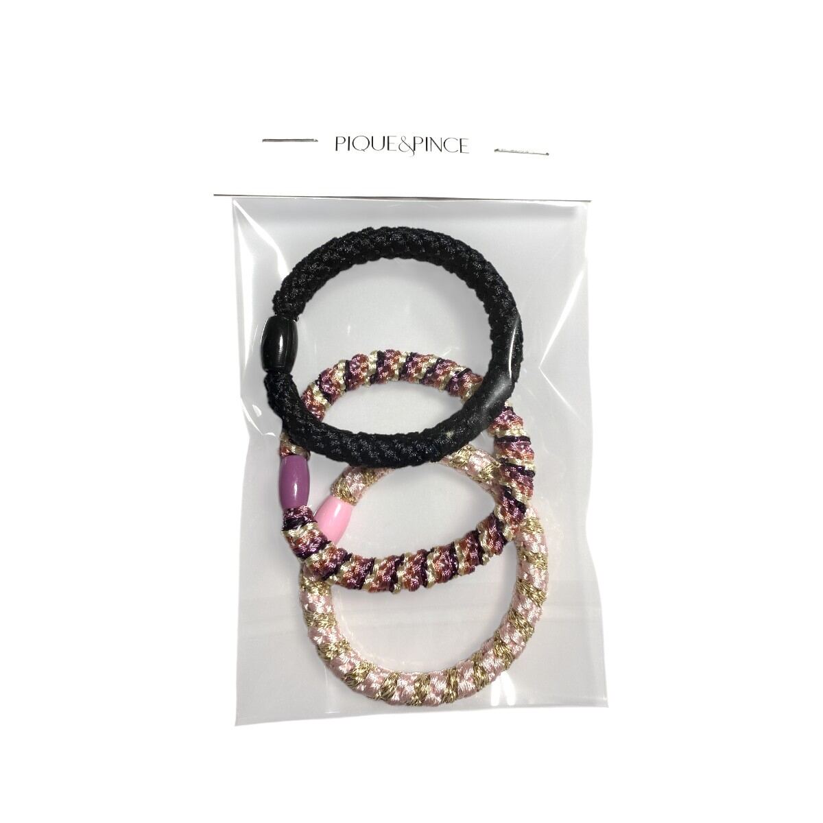 élastique à cheveux épais tressé sans métal collection rose noir 2