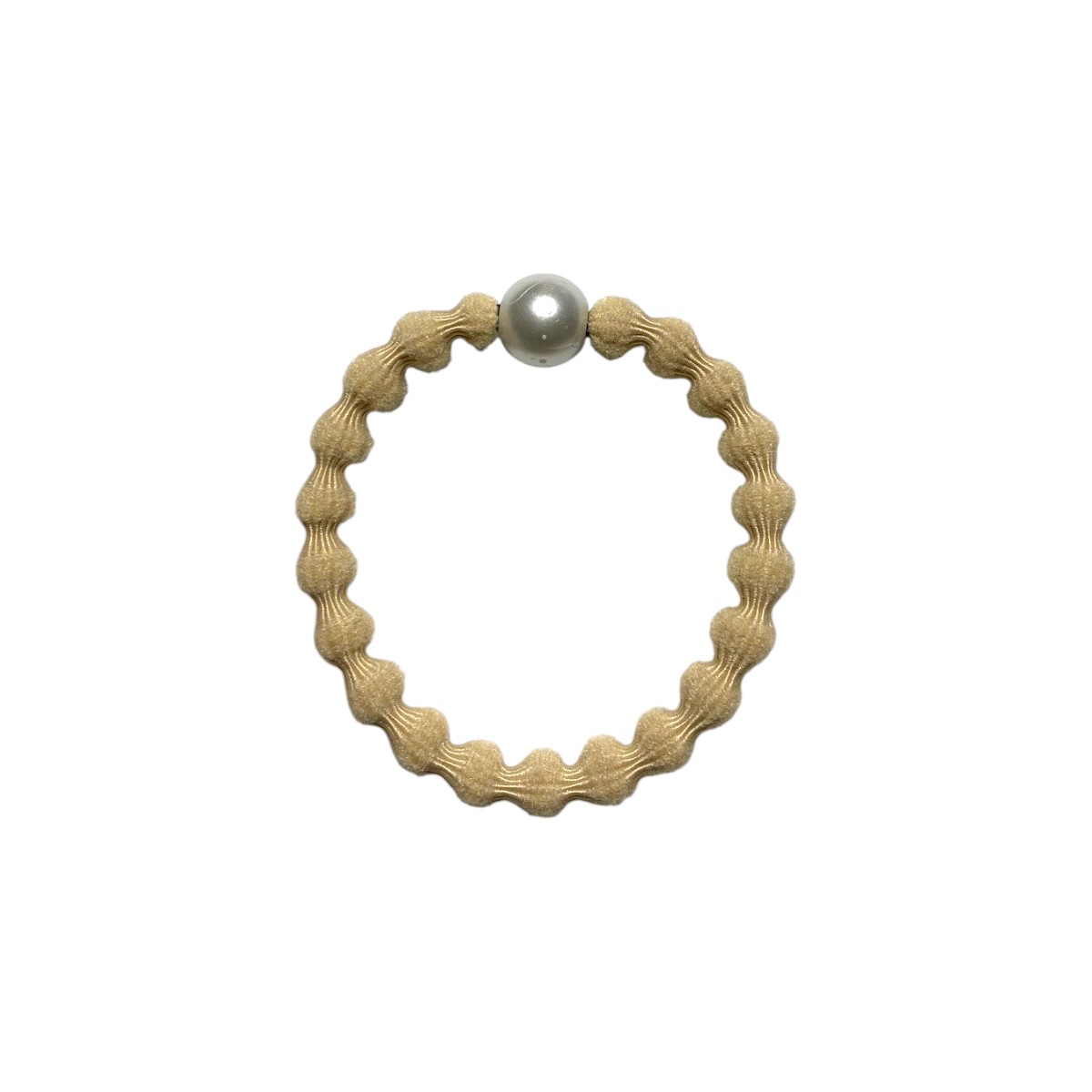 élastique à cheveux ondulé beige avec perle blanche-Photoroom