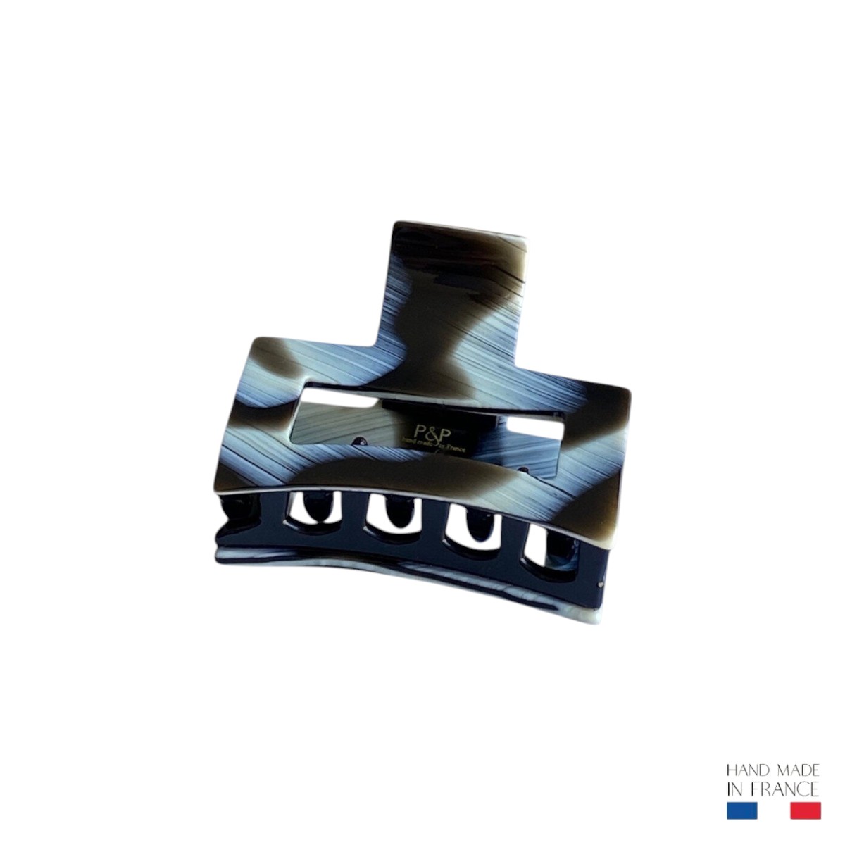 pince à cheveux rectangulaire corne noire 6 cm-Photoroom