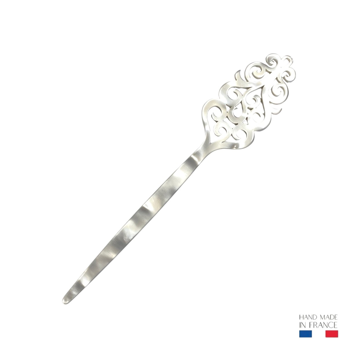 pic à cheveux baroque arabesques blanc nacré-Photoroom