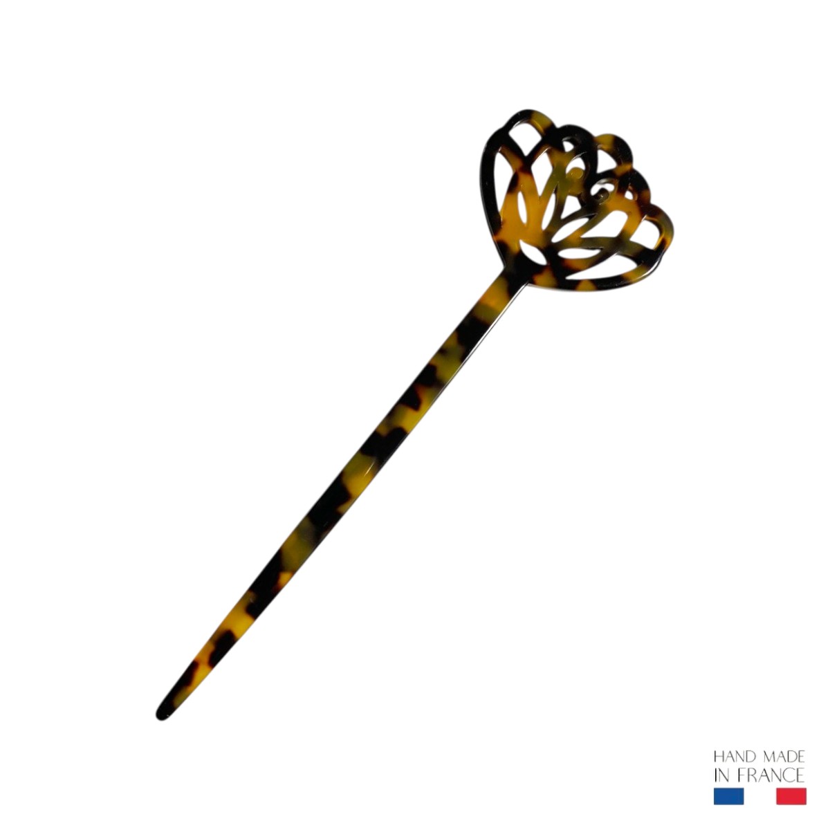 Pic à cheveux décor floral collection écaille 15 cm