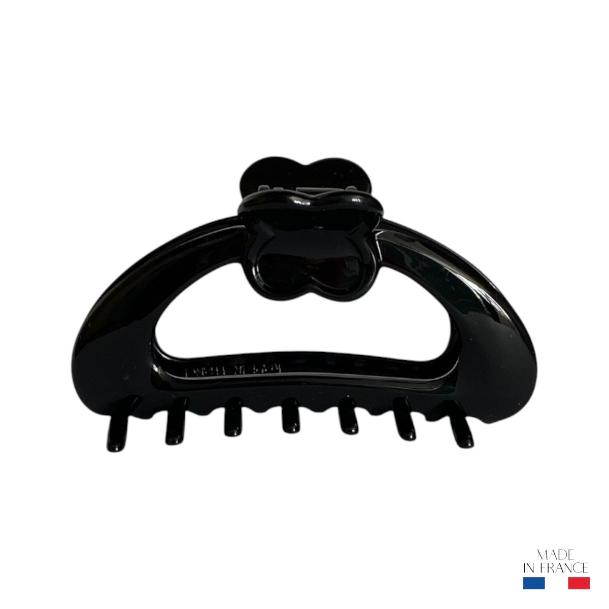 Pince à cheveux motif trèfle noire 8,5 cm