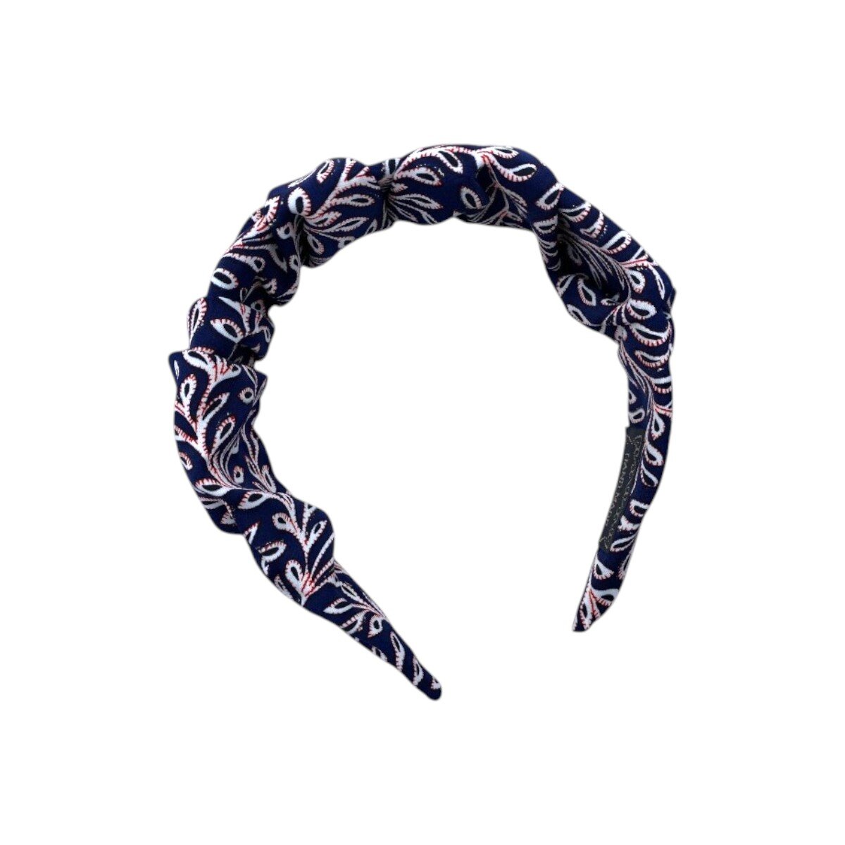 serre tête tissu bleu marine motif blanc 2