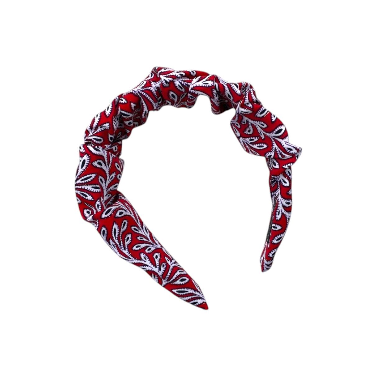 serre tête tissu rouge motif blanc 2