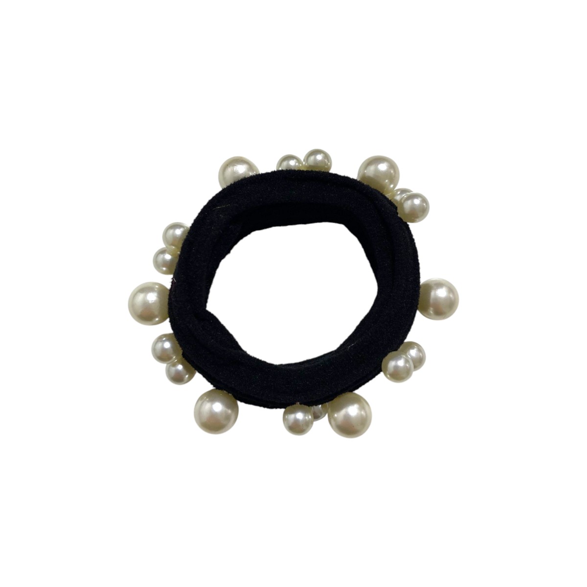 Élastique pour cheveux en coton noir avec des perles