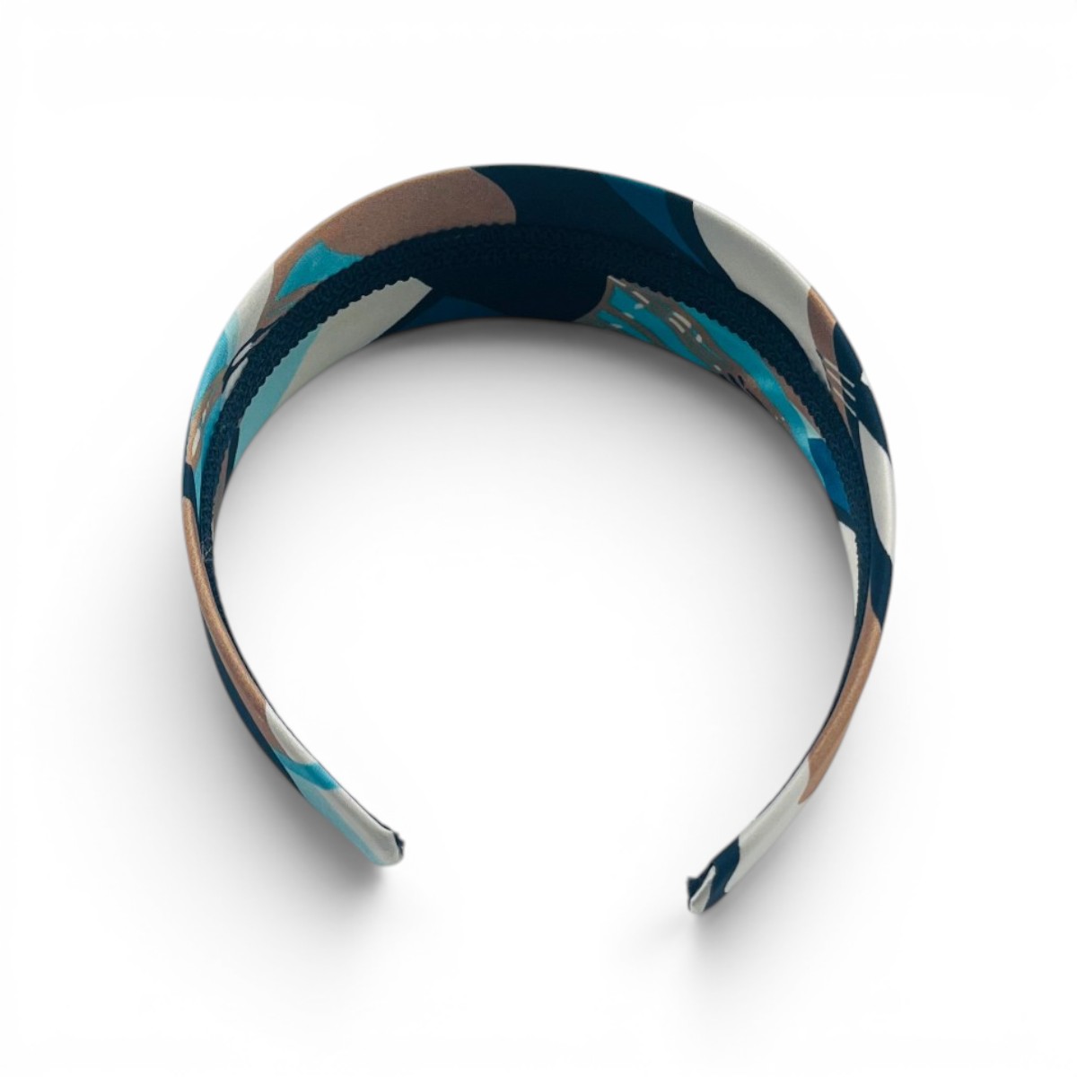serre tete tissu GRAPHIQUE BLEU ET CARAMEL4