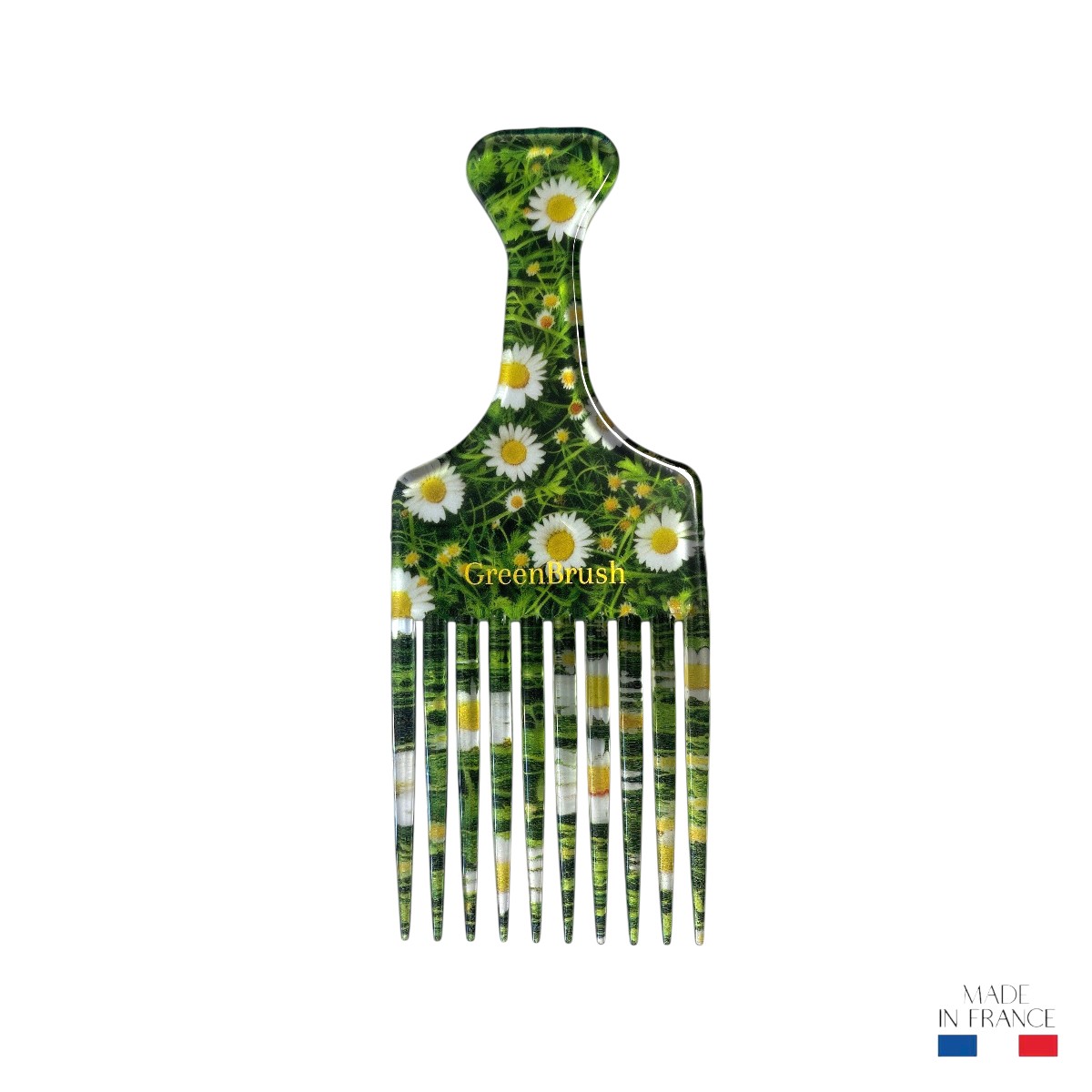Peigne afro motif marguerites en acétate