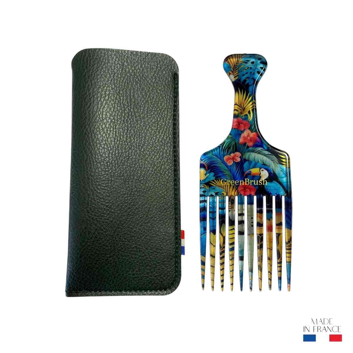 peigne-afro-motif-tropical-acetate-fabrication-francaise-etui