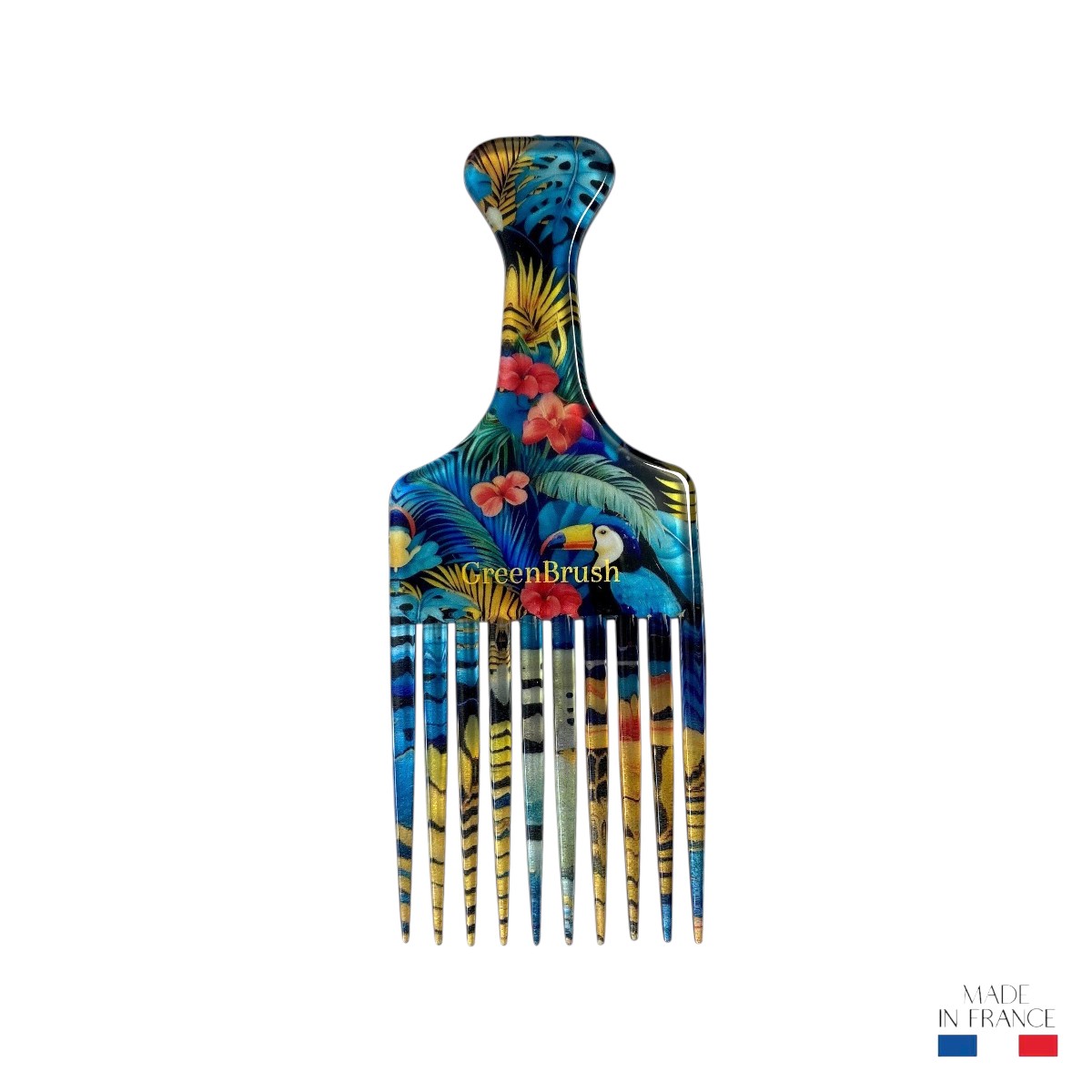 Peigne afro motif tropical en acétate