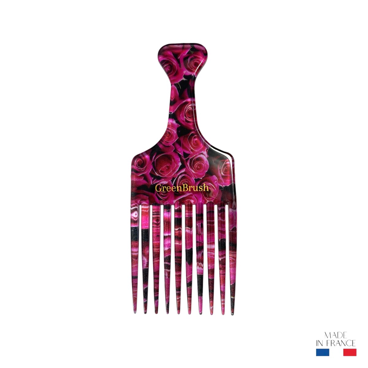 Peigne afro motif roses en acétate