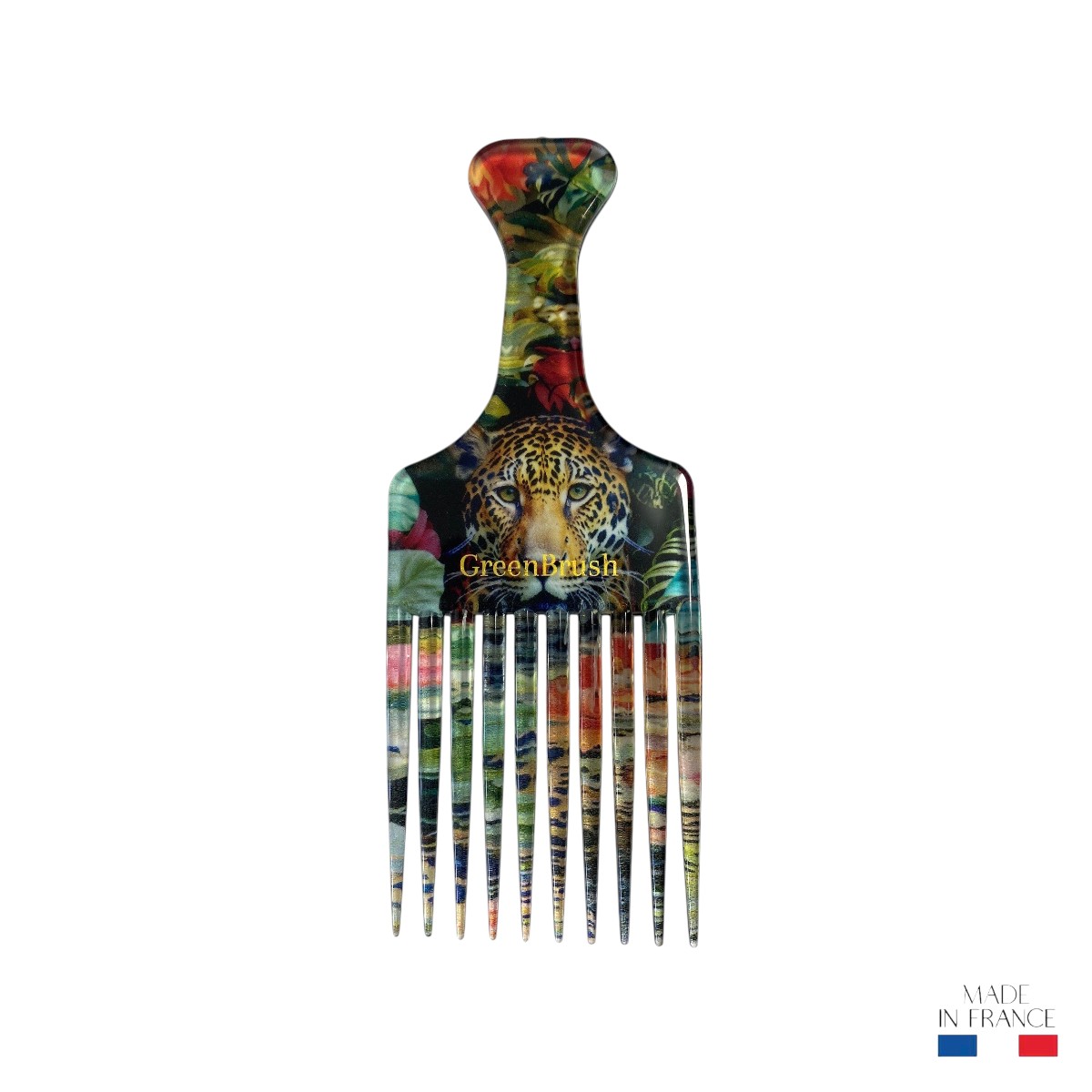 Peigne afro motif jaguar en acétate