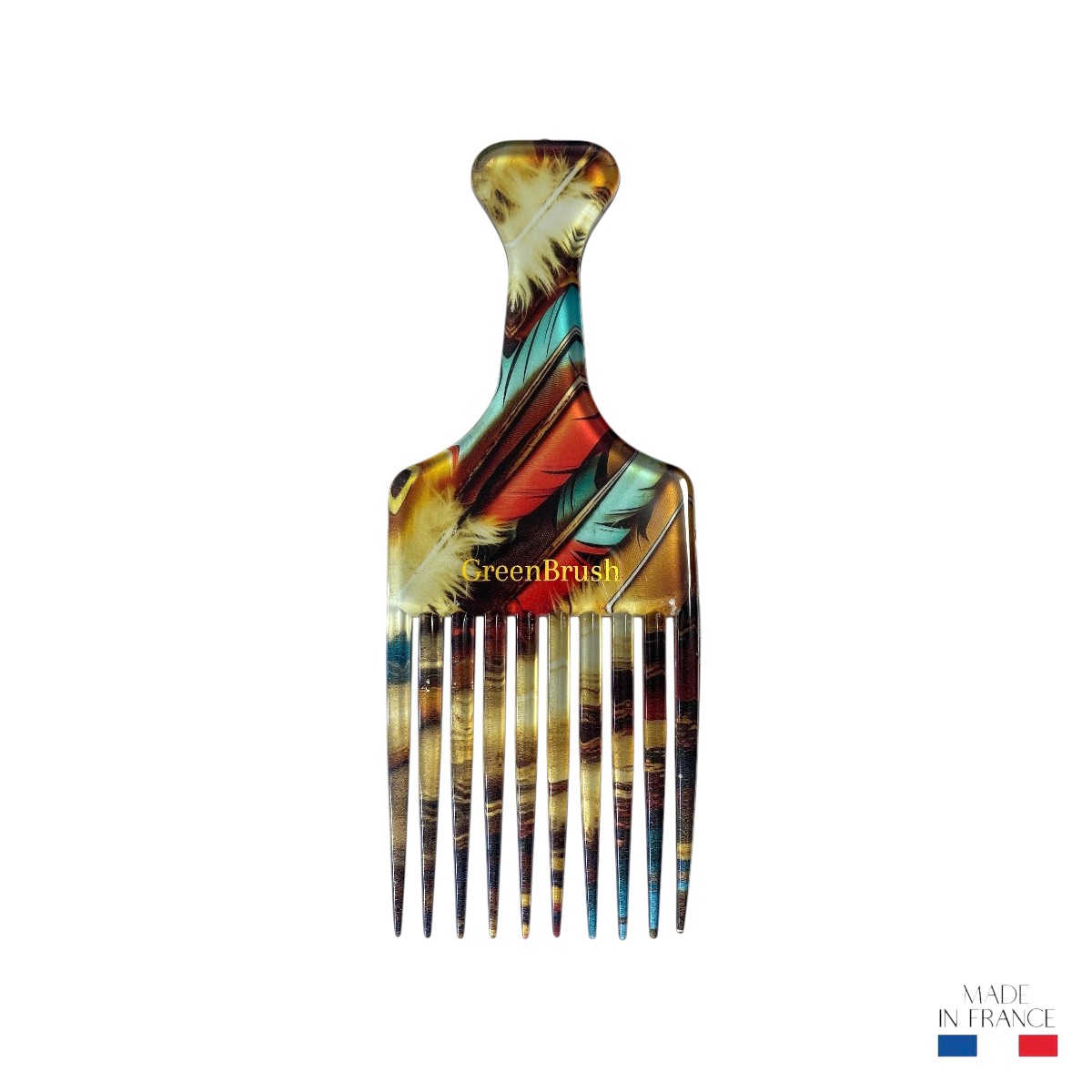 Peigne afro motif plumes en acétate