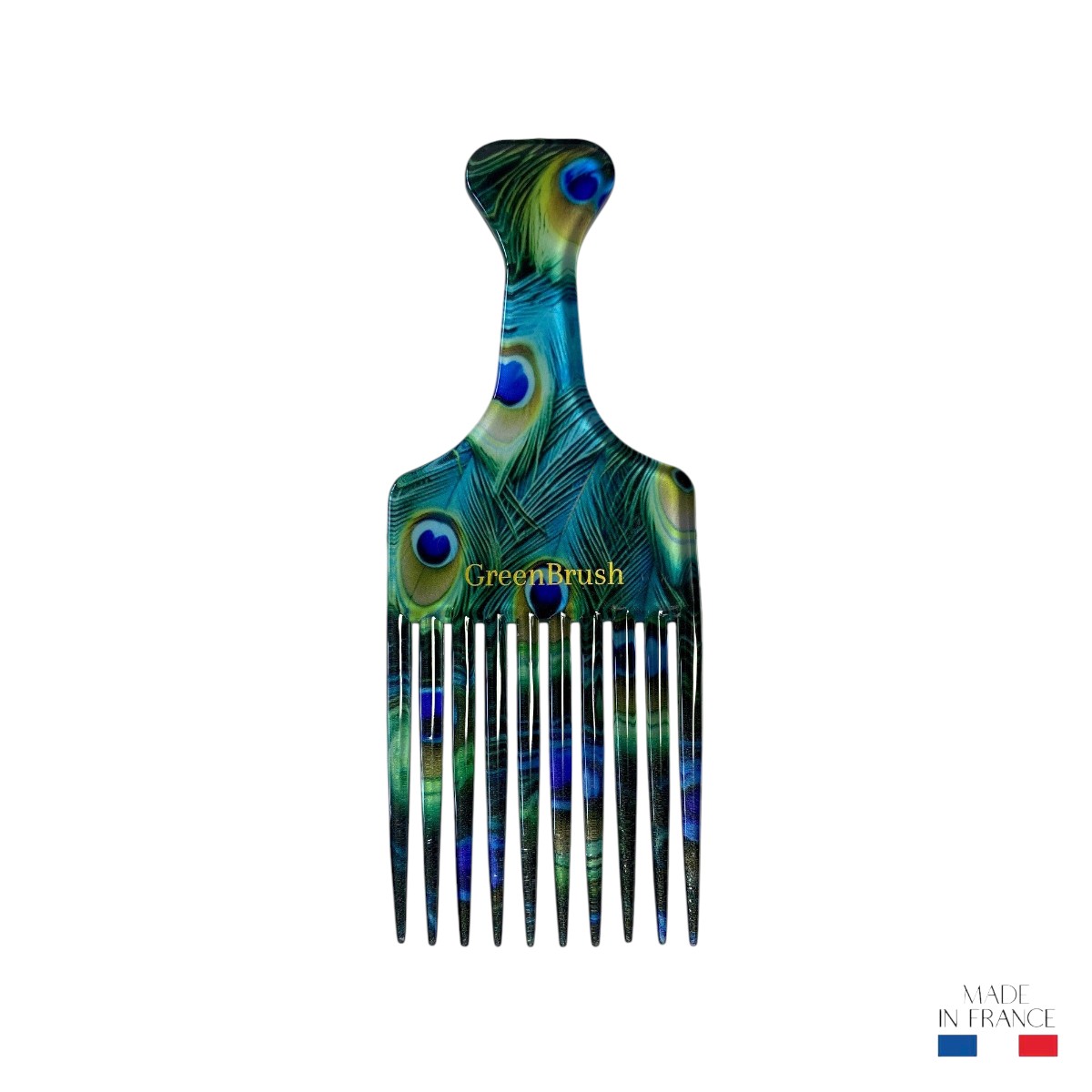 Peigne afro motif paon en acétate