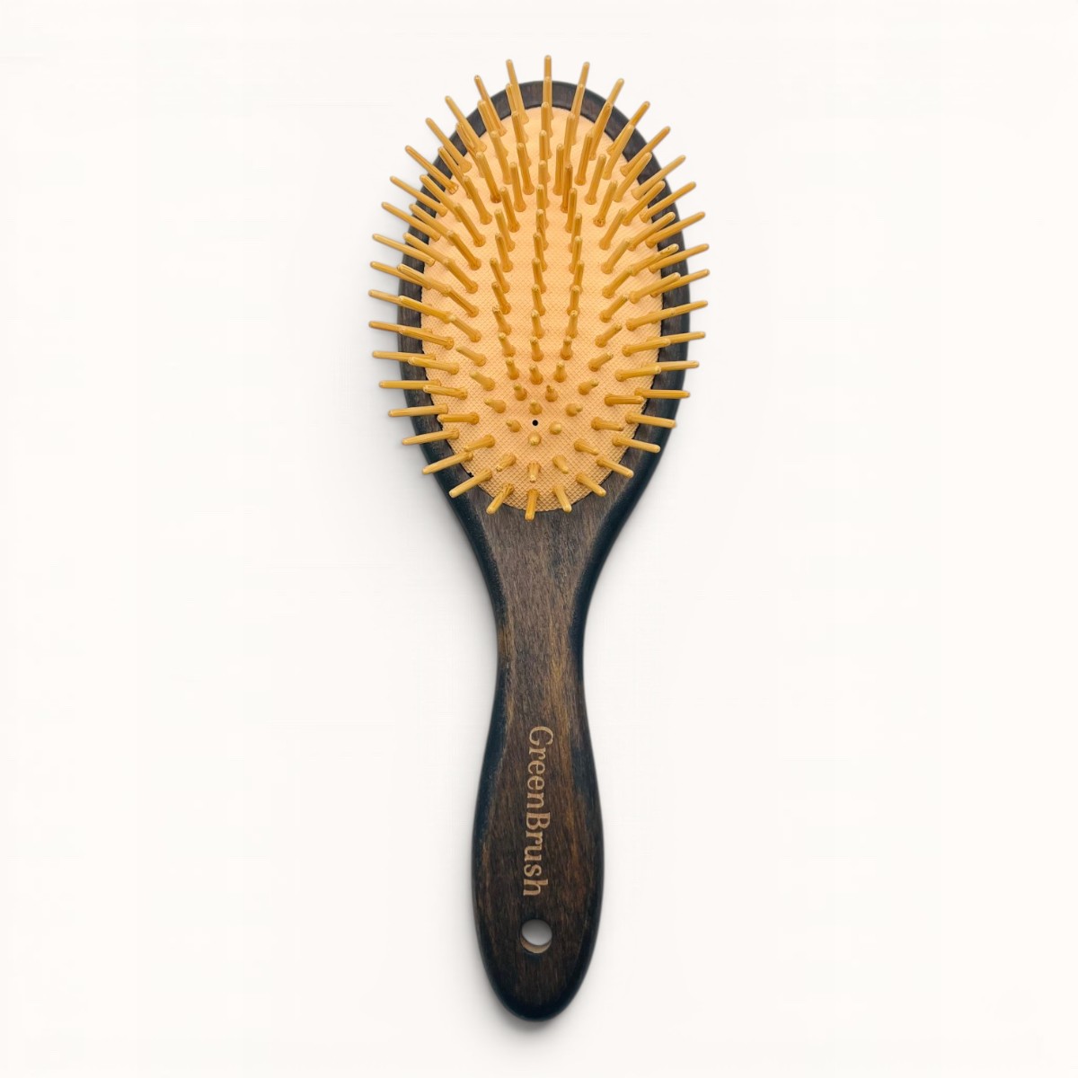Brosse ovale pneumatique en bois foncé et picots en bois
