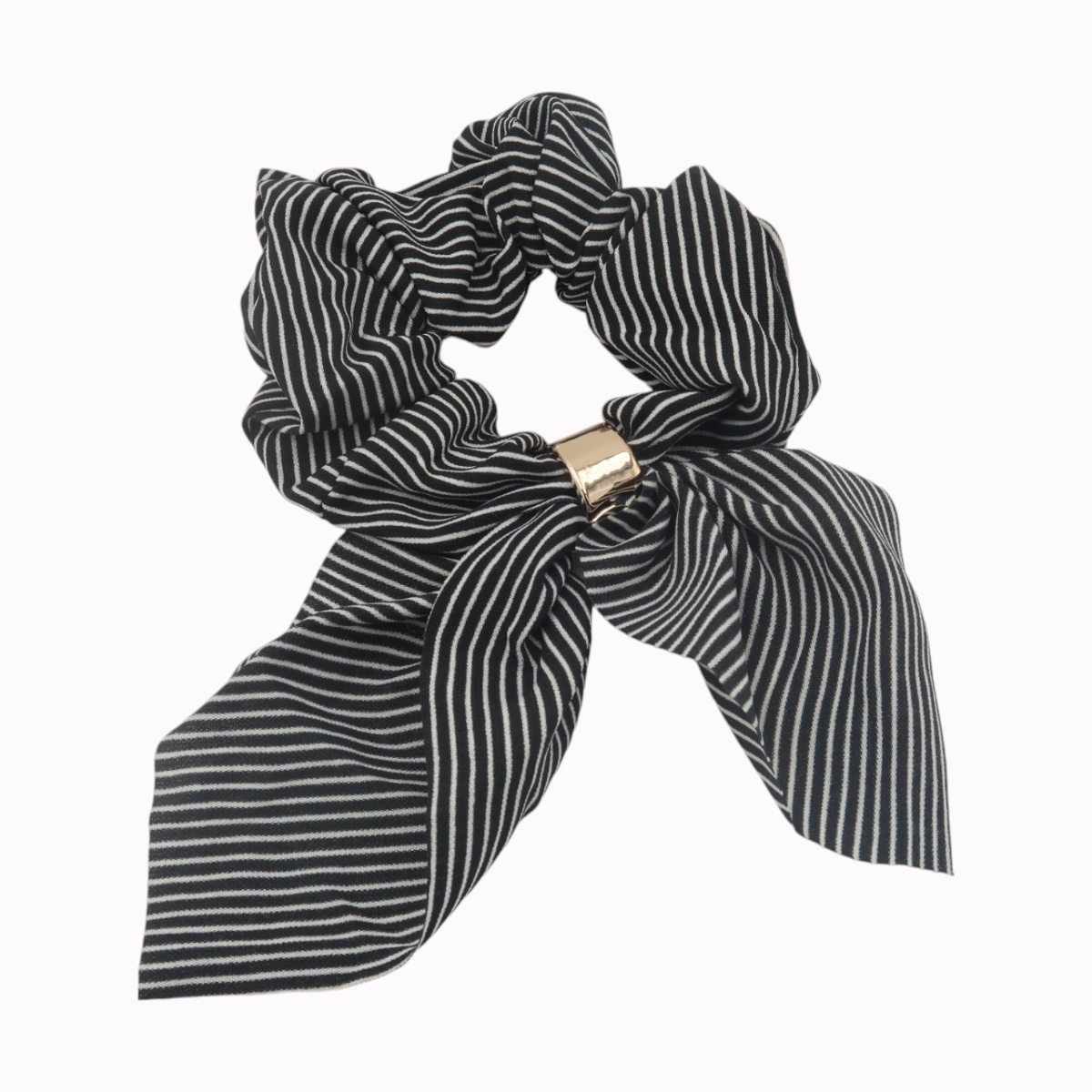 Chouchou cheveux foulard raye noir et blanc