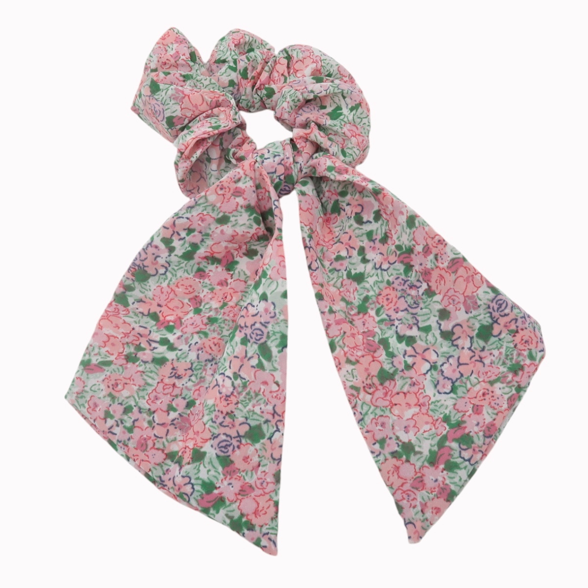 Chouchou cheveux foulard petites fleurs roses