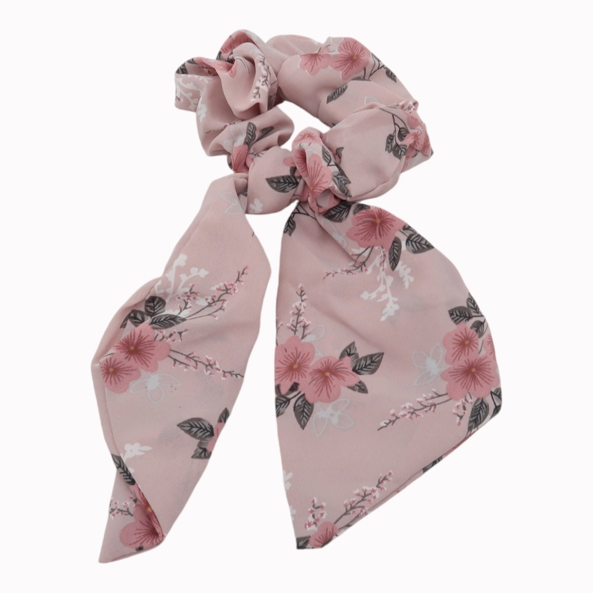 Chouchou cheveux foulard rose fleurs roses