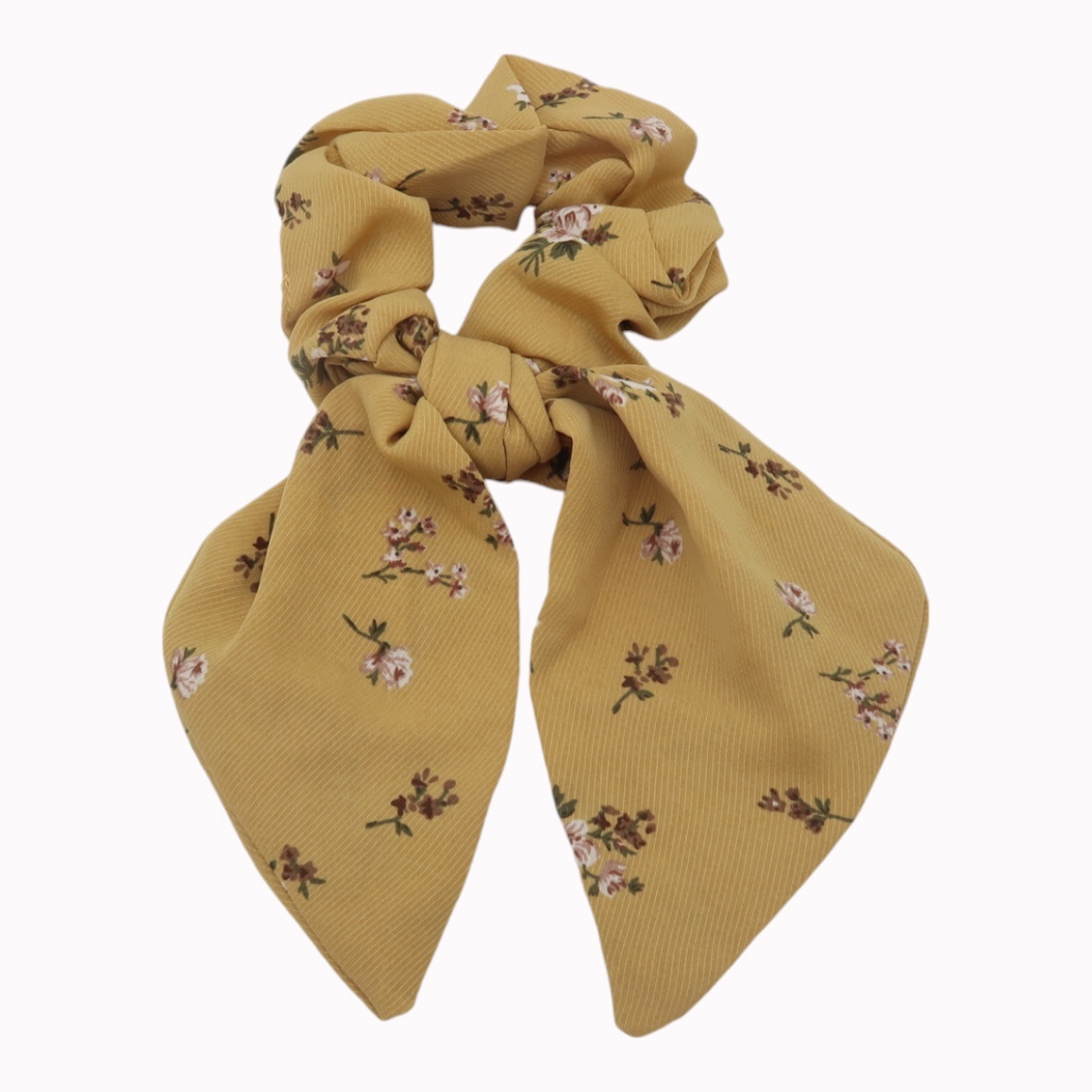 Chouchou cheveux foulard jaune moutarde fleurs