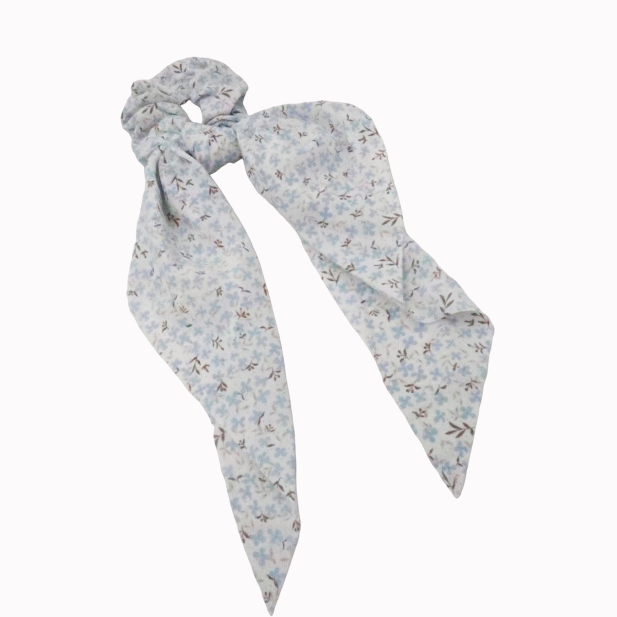 Chouchou cheveux foulard blanc fleurs bleu