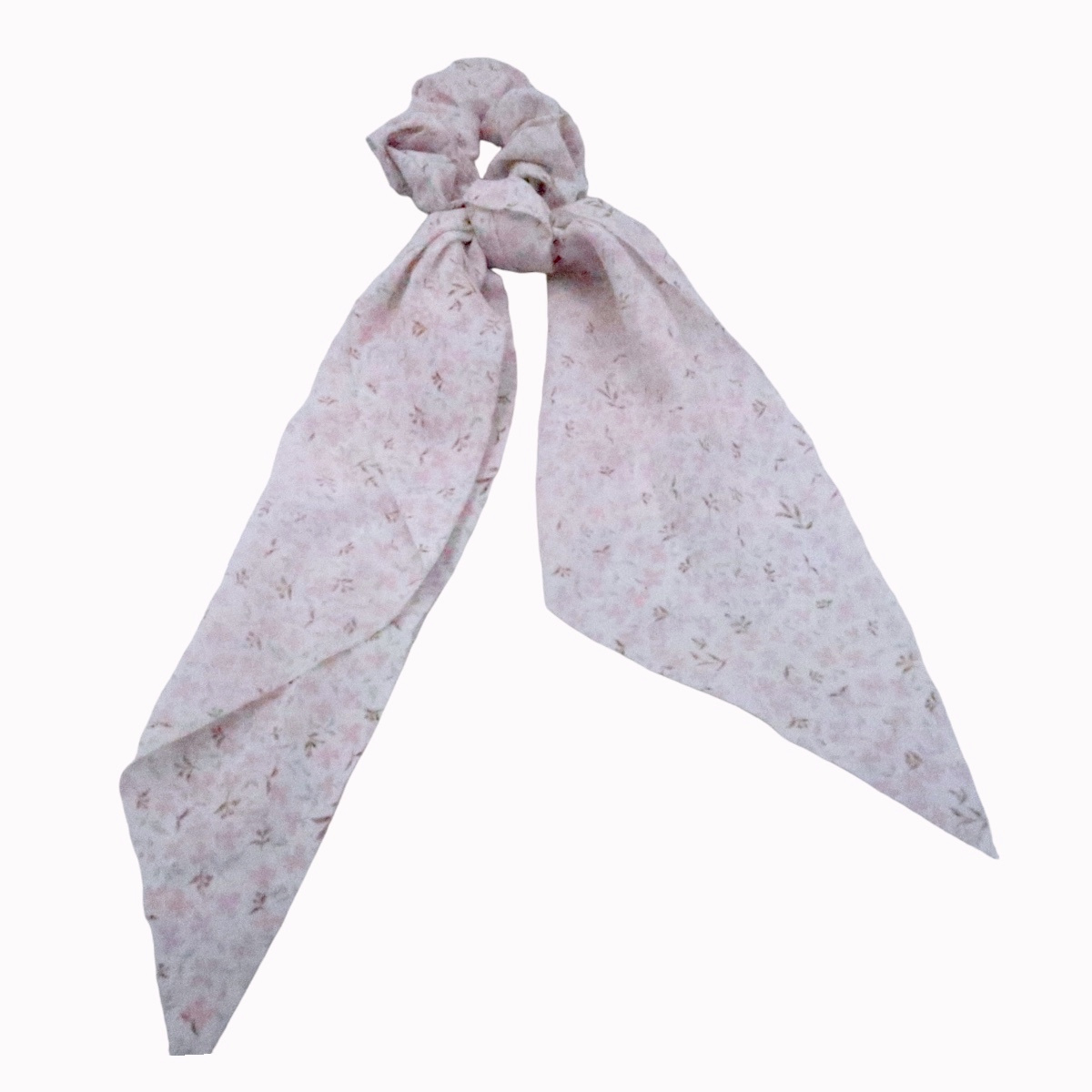 Chouchou cheveux foulard blanc fleurs rose
