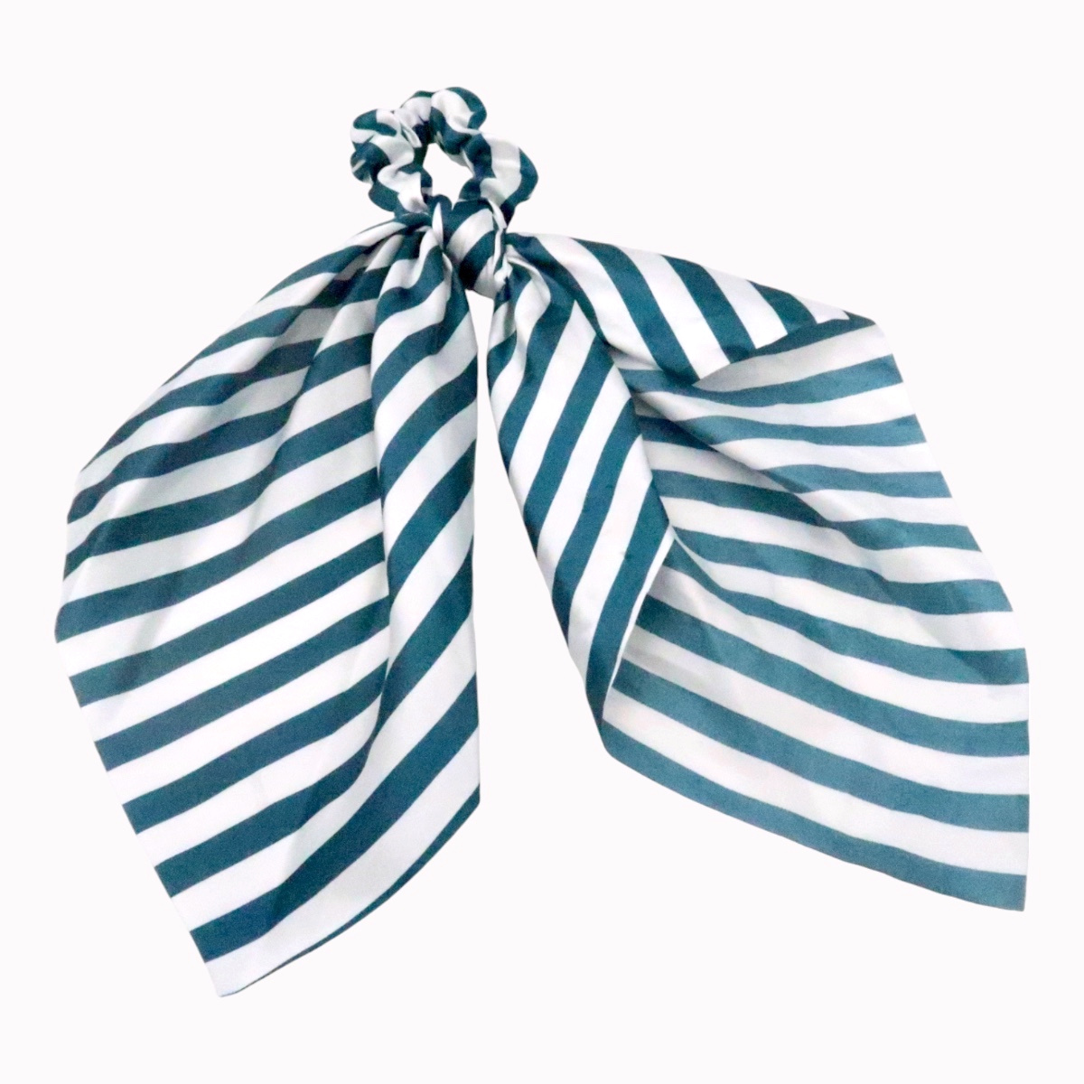 Chouchou cheveux foulard effet soie raye vert blanc