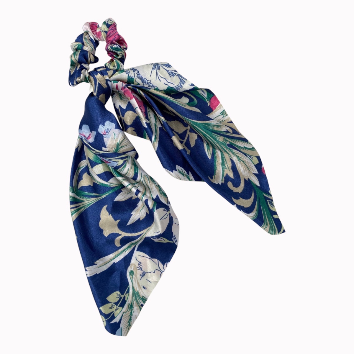 Chouchou cheveux foulard soie bleu vert rose