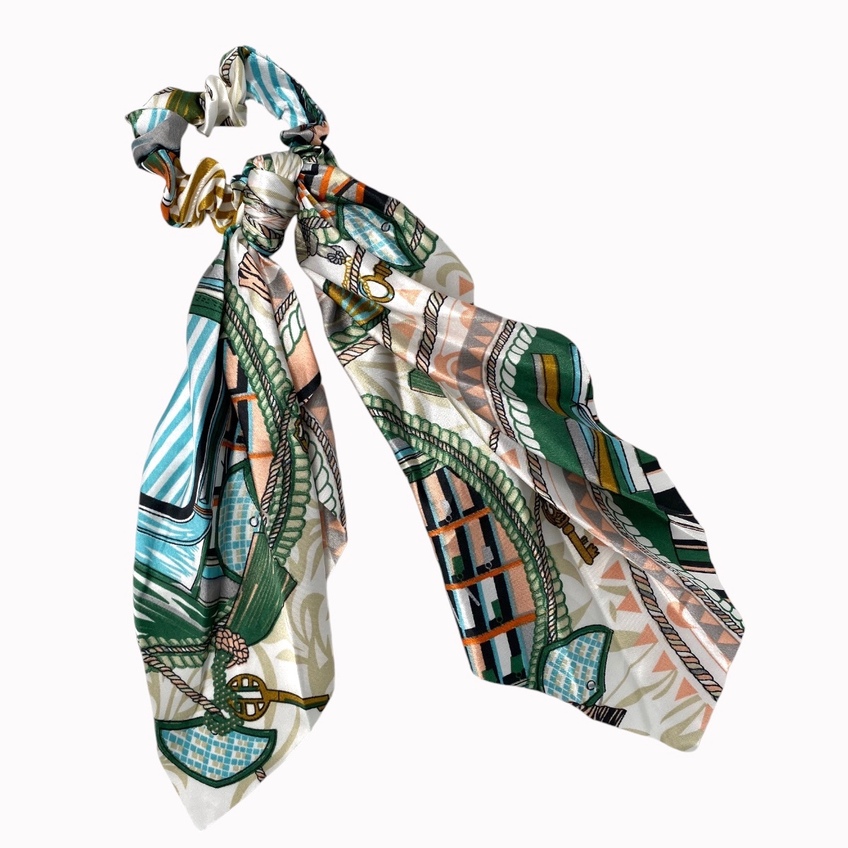 Chouchou cheveux foulard bleu orange