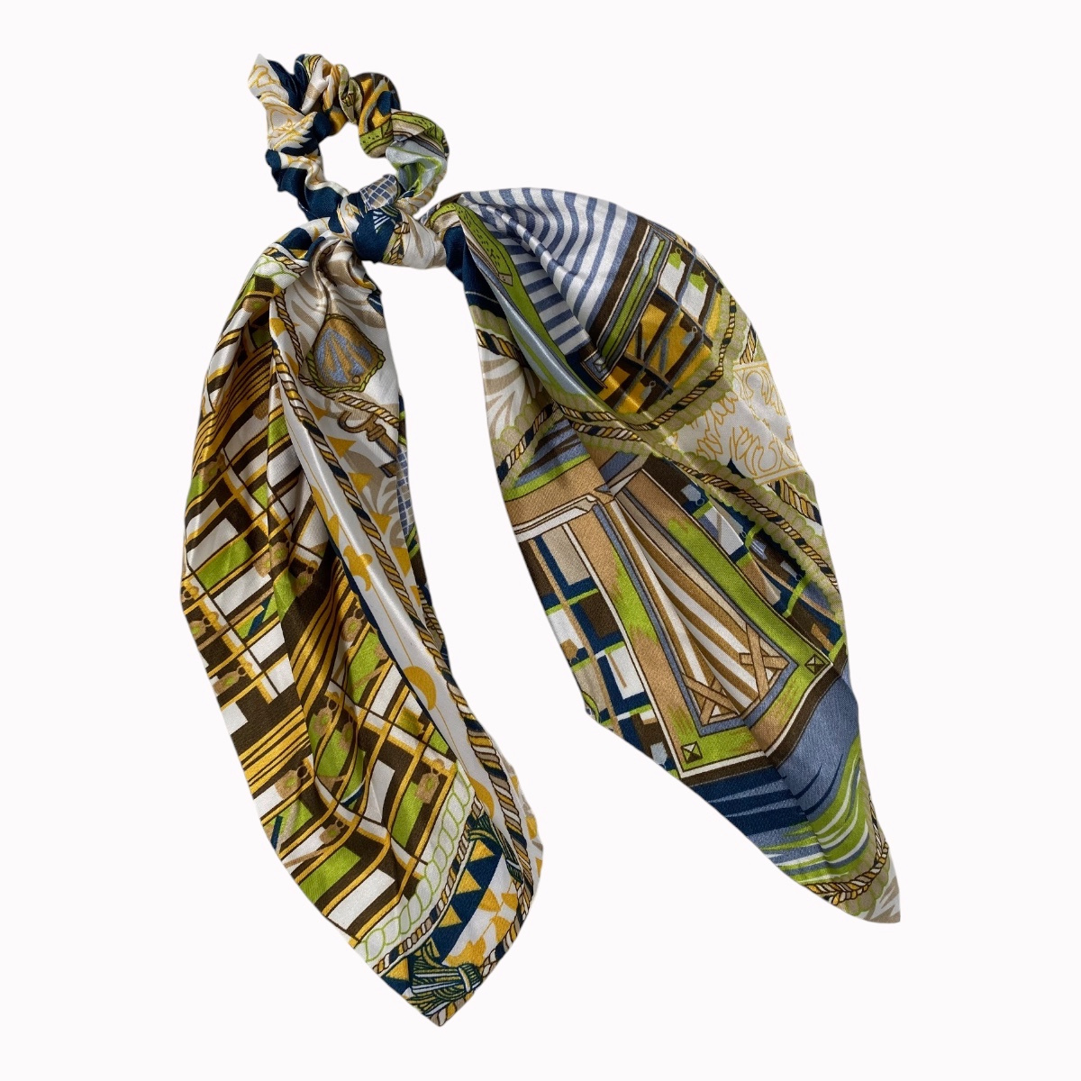 Chouchou cheveux foulard bleu vert