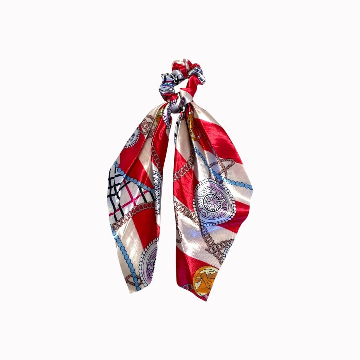 Chouchou foulard motif nautique rayures rouge blanc