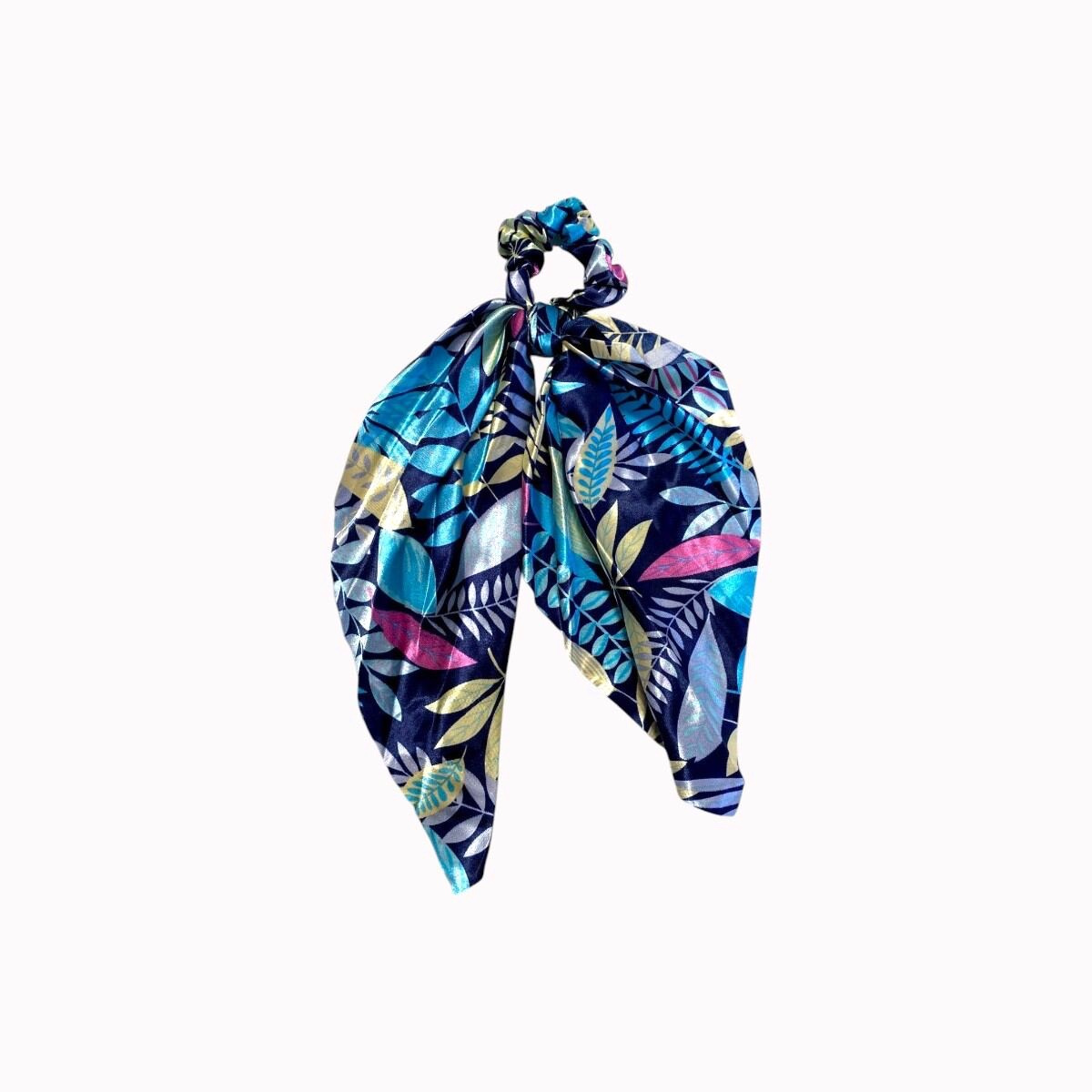 Chouchou foulard feuilles bleu
