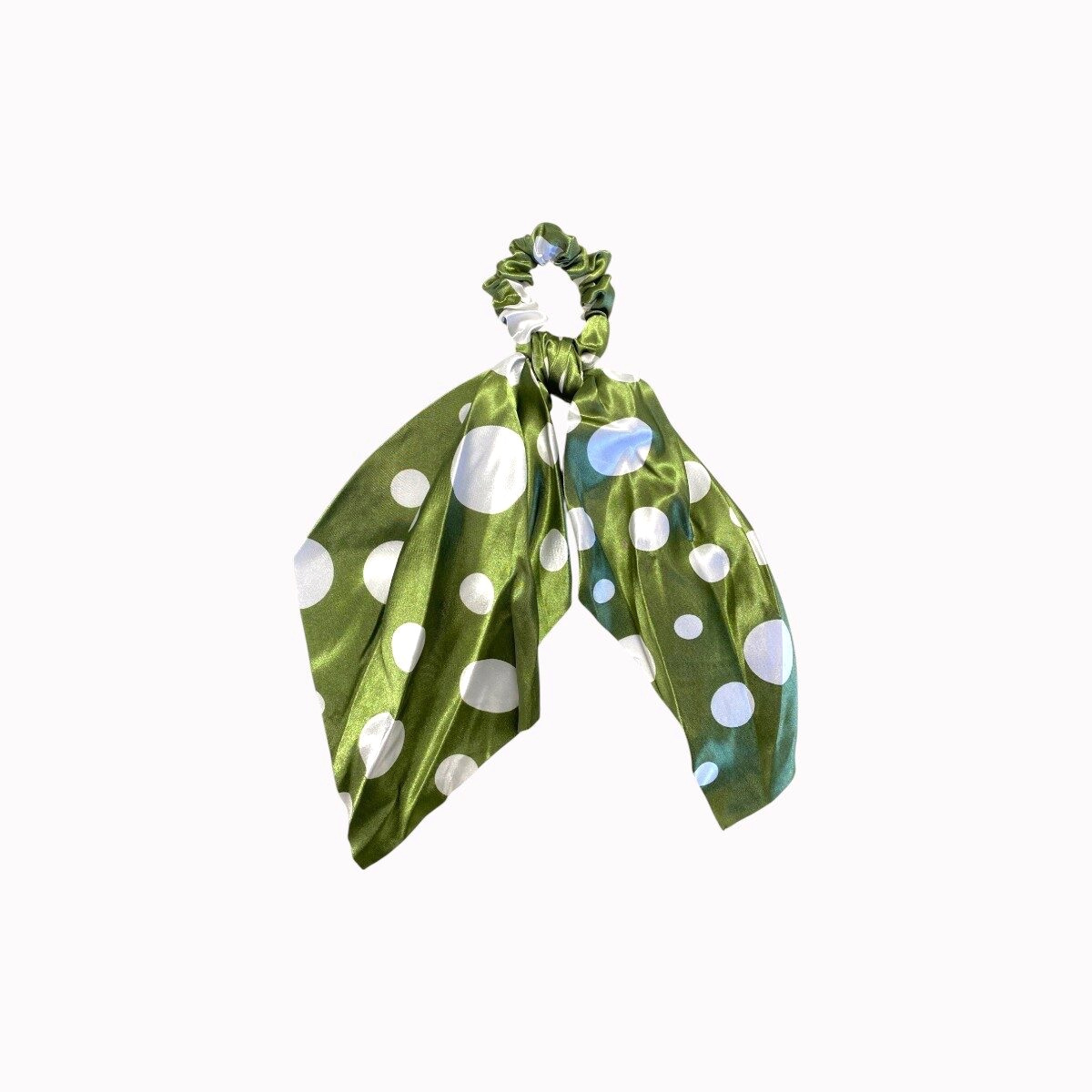 Chouchou foulard vert pois blanc