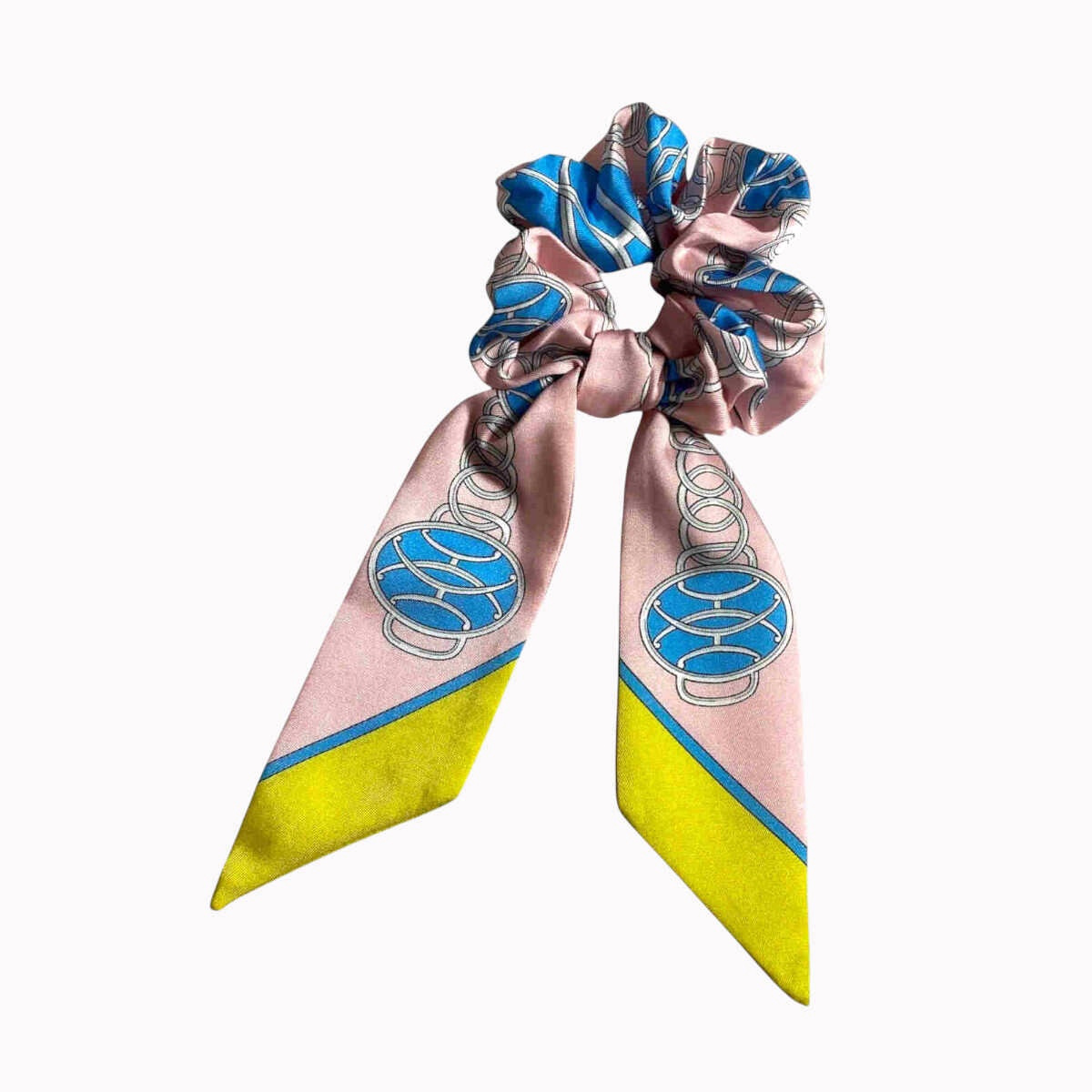 Chouchou foulard medaillons bleu rose