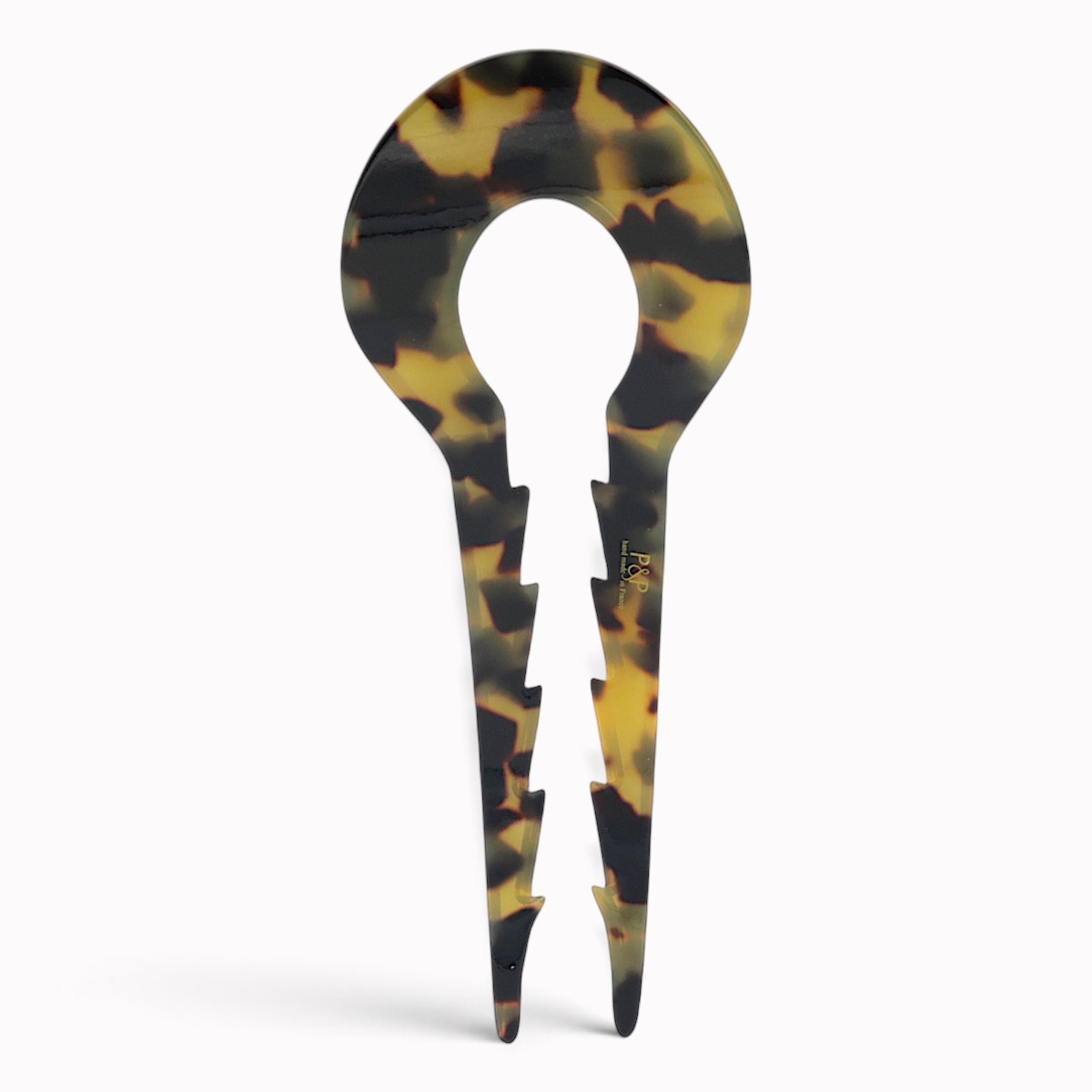 Grande épingle à cheveux crantée 13 cm écaille foncée - verso