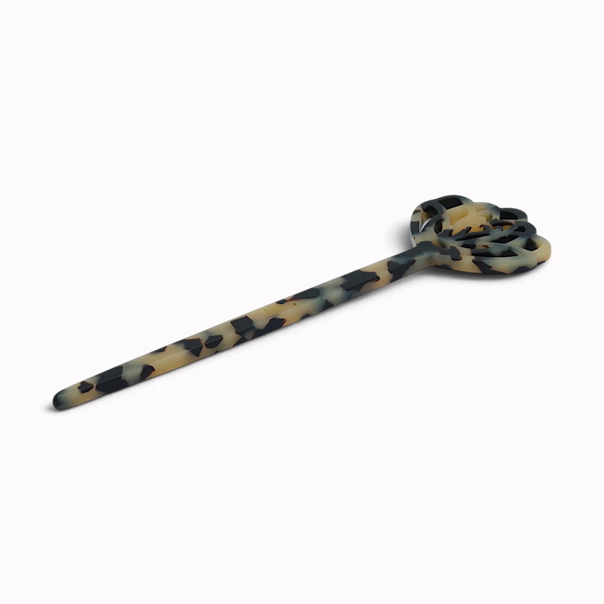 Pic à cheveux décor floral 15 cm écaille claire