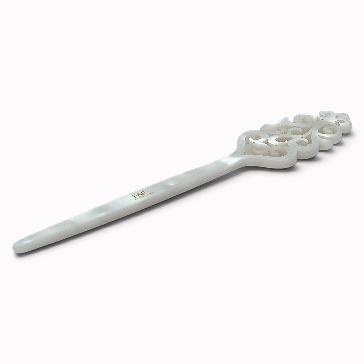 Pic à cheveux motif baroque 16,5 cm blanc nacré