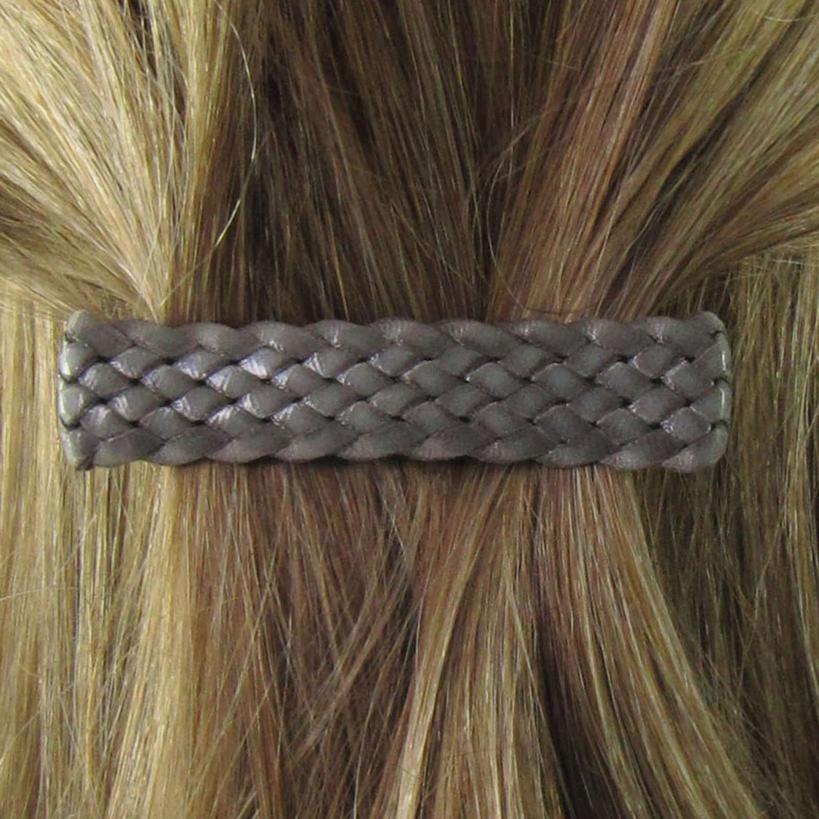 barrette tressée  cuir taupe (4)