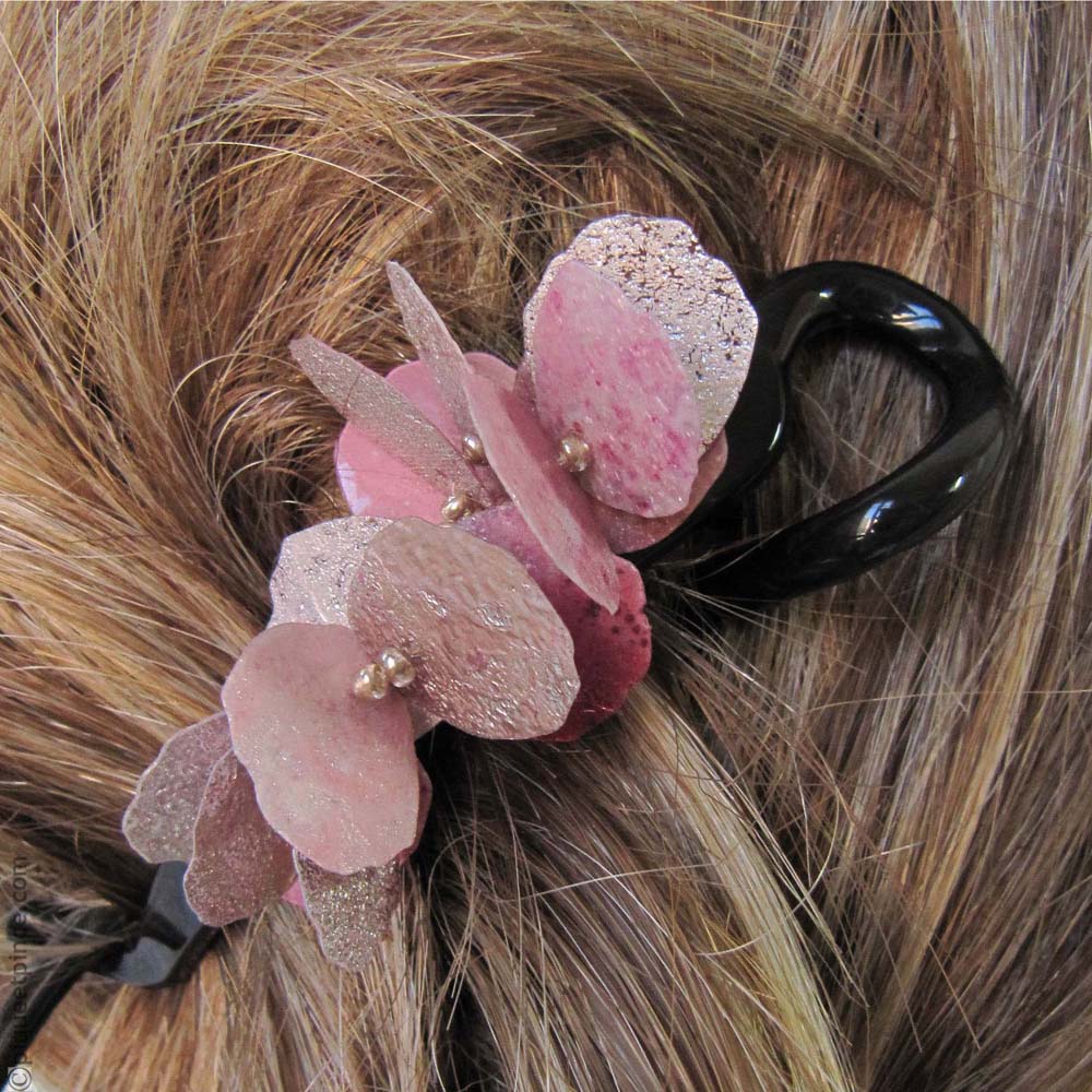 barrette à cheveux pétales roses