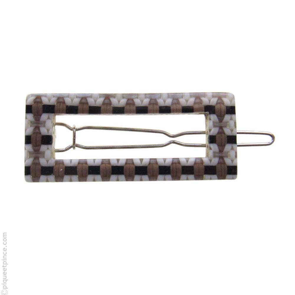 Petite barrette cheveux marron - crème et noir