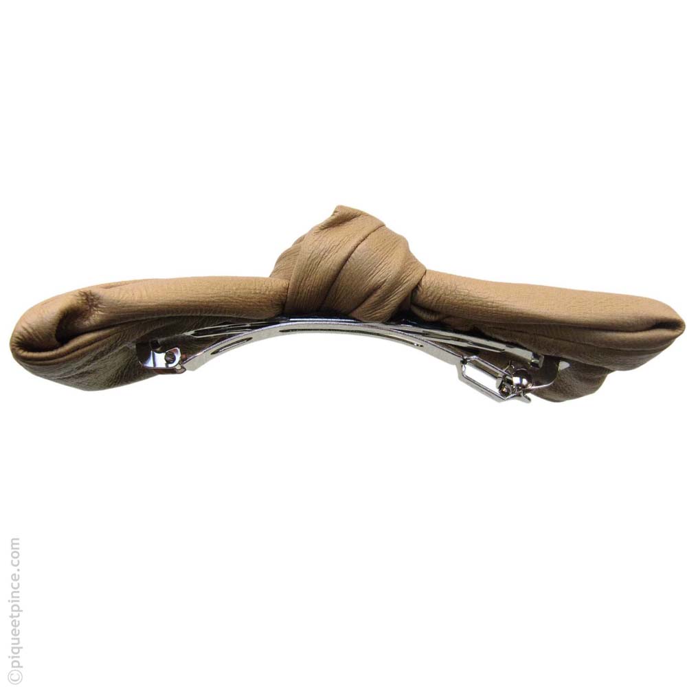 barrette pour cheveux beige - noeud  façon cuir