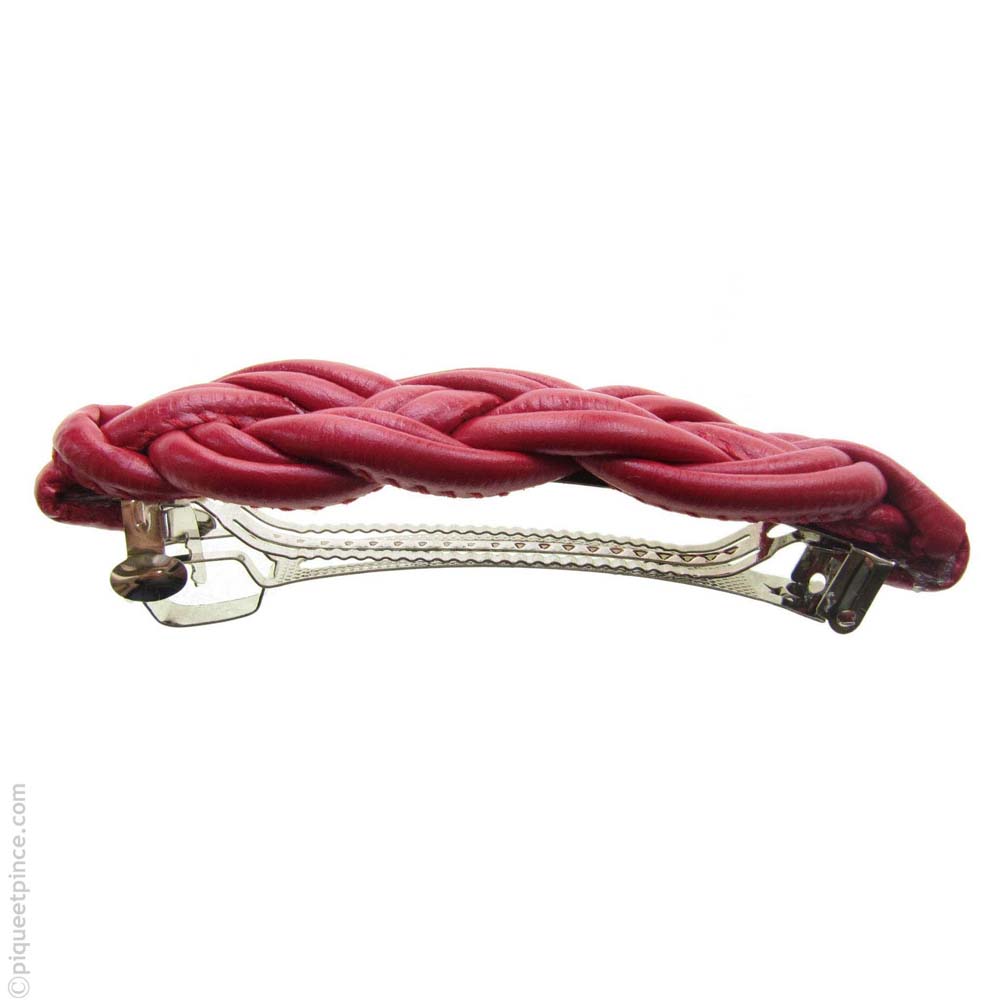 barrette pour cheveux cuir rouge tressé