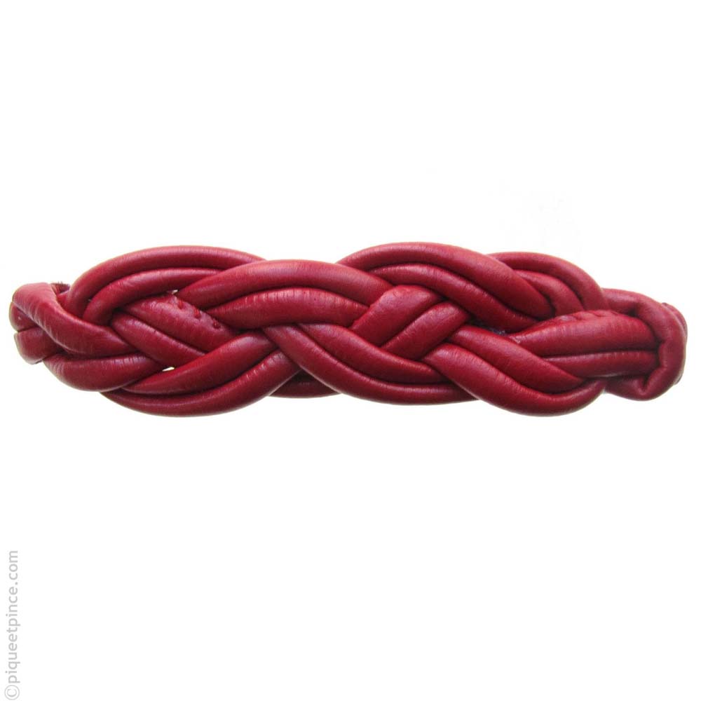 barrette cheveux cuir rouge tressé