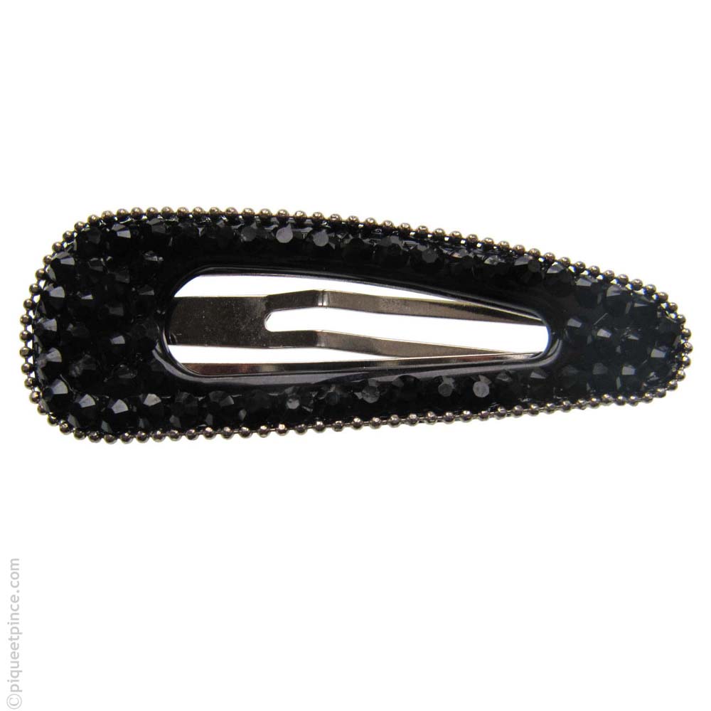 barrette pour cheveux - strass noirs et perles argentées