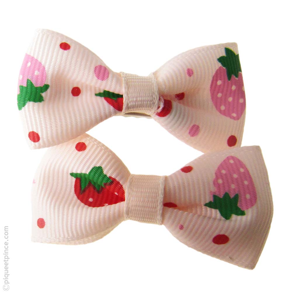 barrettes enfant  fraise rouge et crème