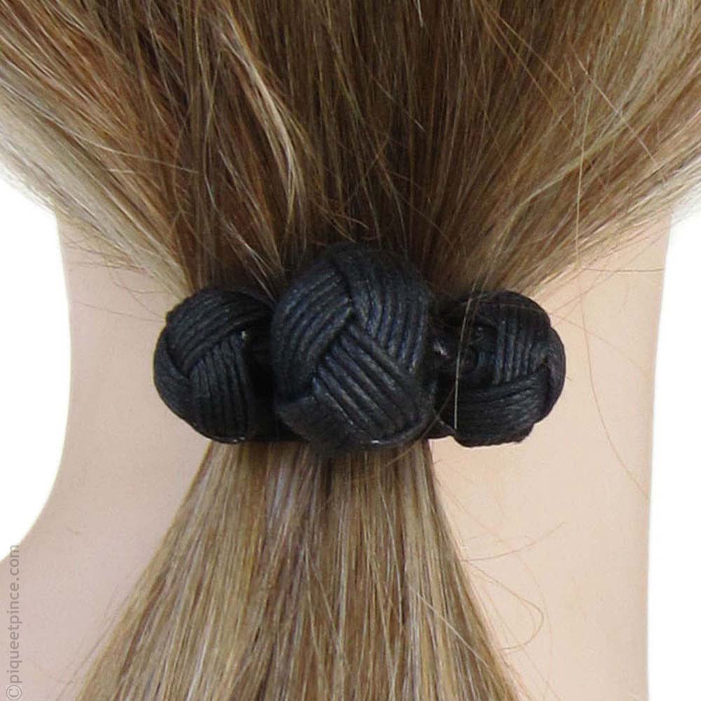 Élastique cheveux noir 3 boules passementerie